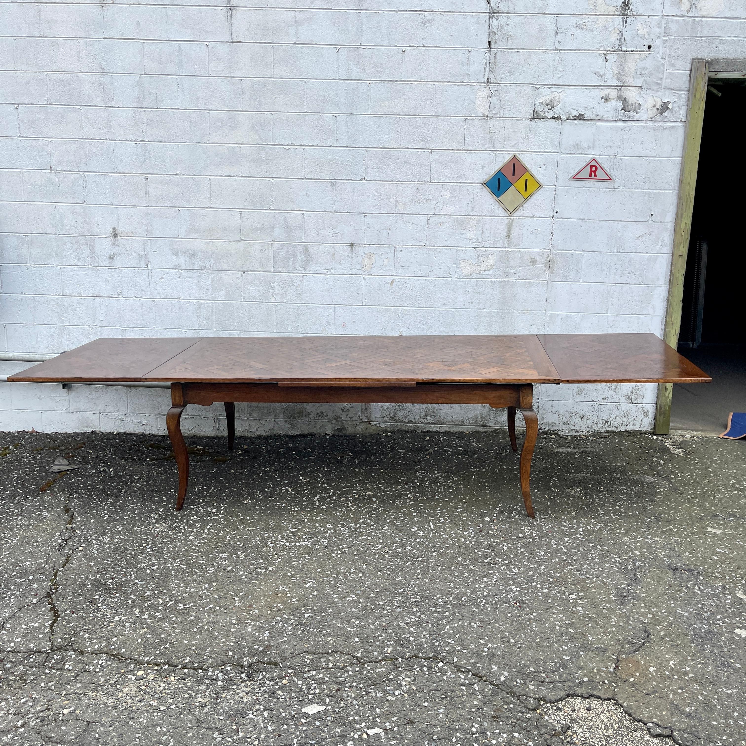Long French Country Provincial Parquet Top Extension Farm Table 2
