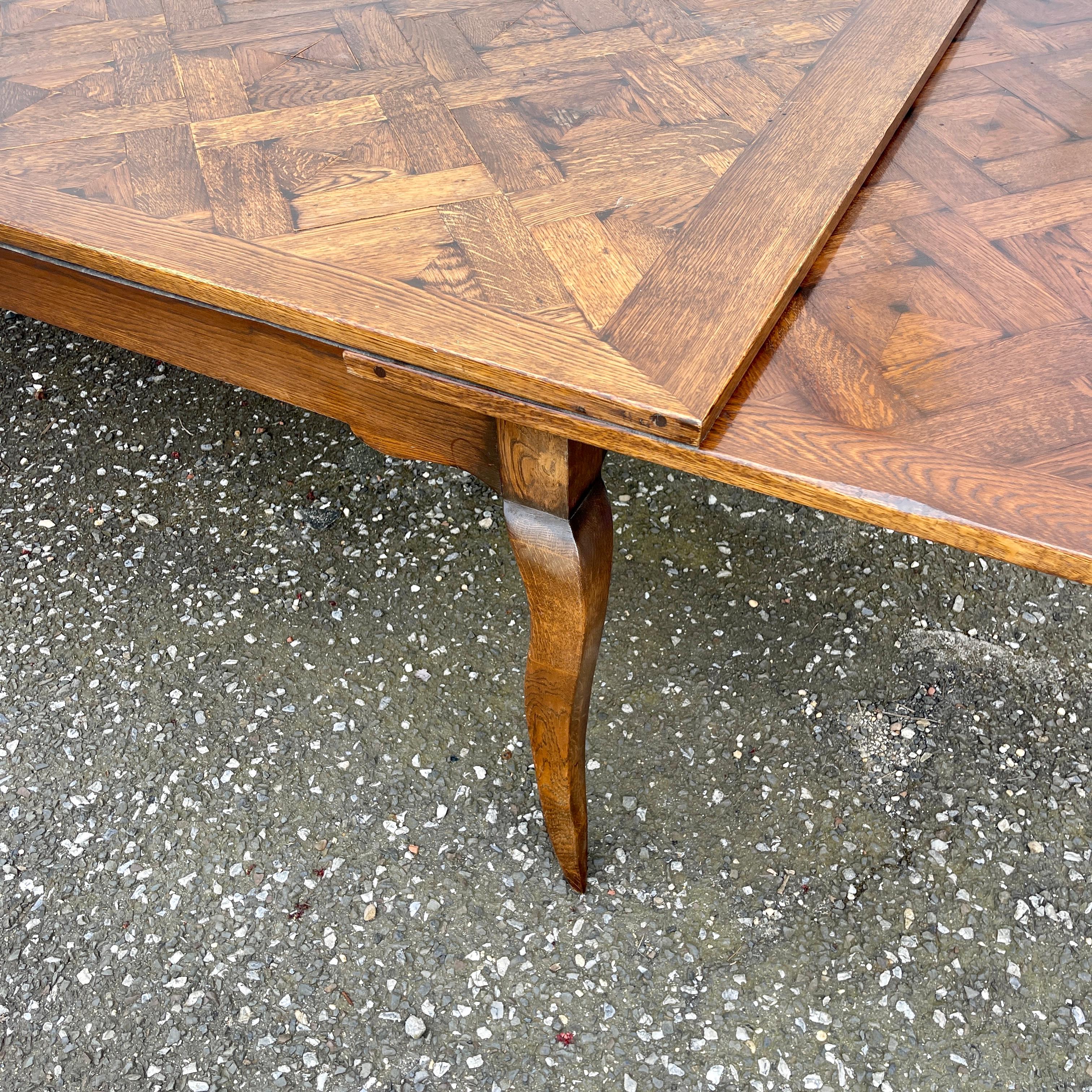 Long French Country Provincial Parquet Top Extension Farm Table 7