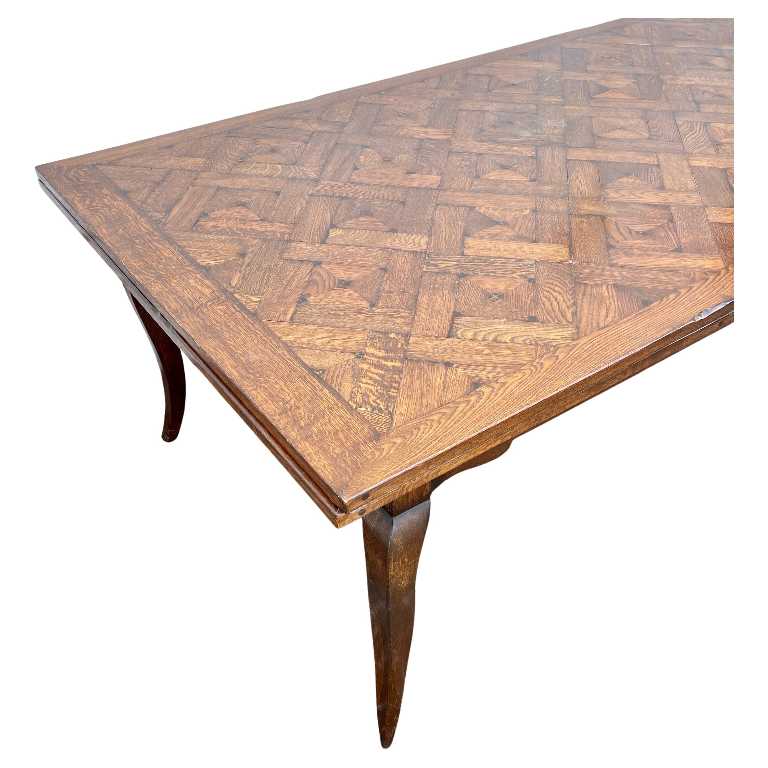 French Provincial Long French Country Provincial Parquet Top Extension Farm Table For Sale