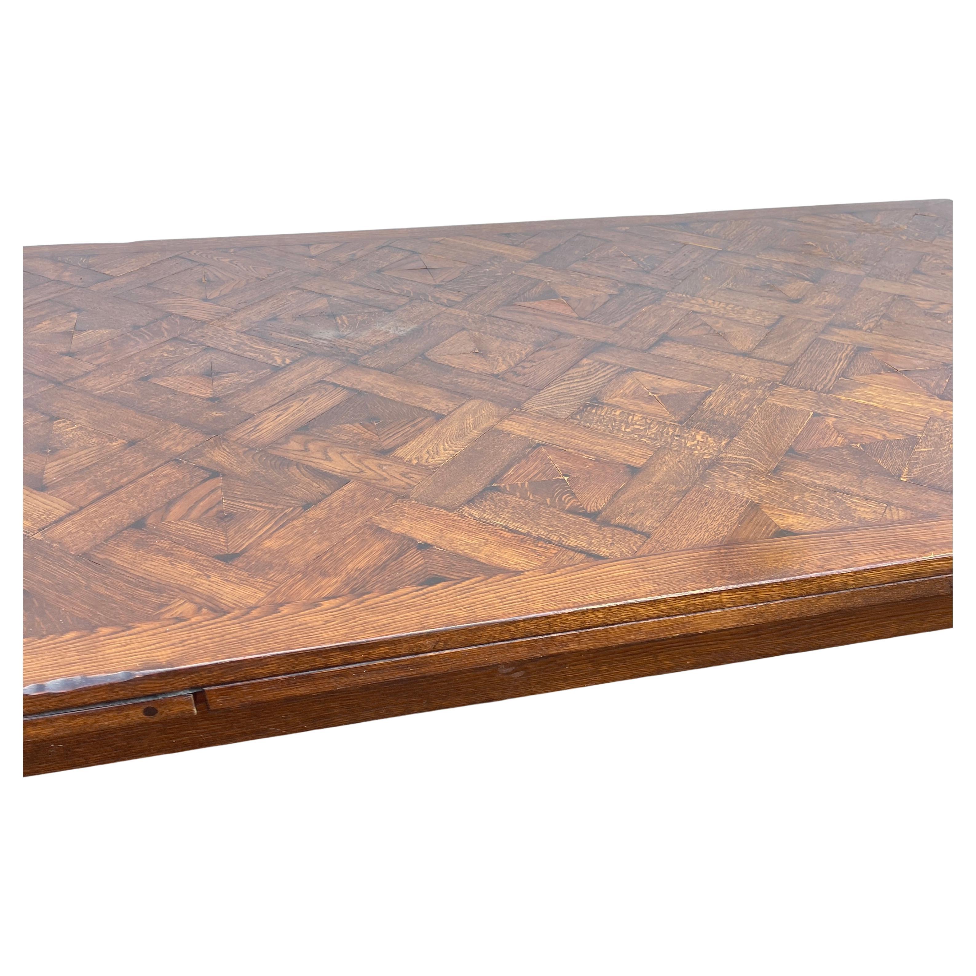 American Long French Country Provincial Parquet Top Extension Farm Table For Sale