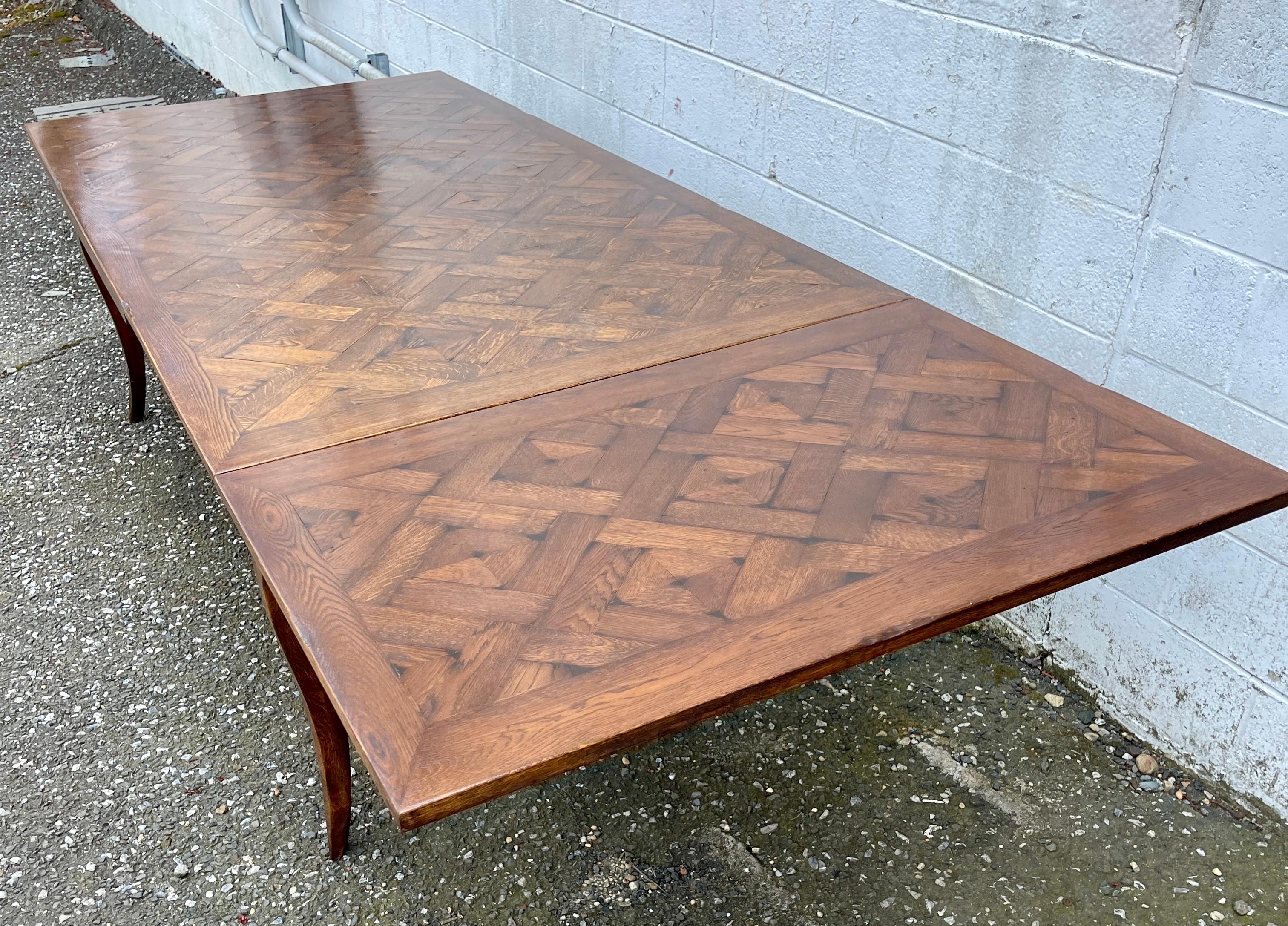 Wood Long French Country Provincial Parquet Top Extension Farm Table