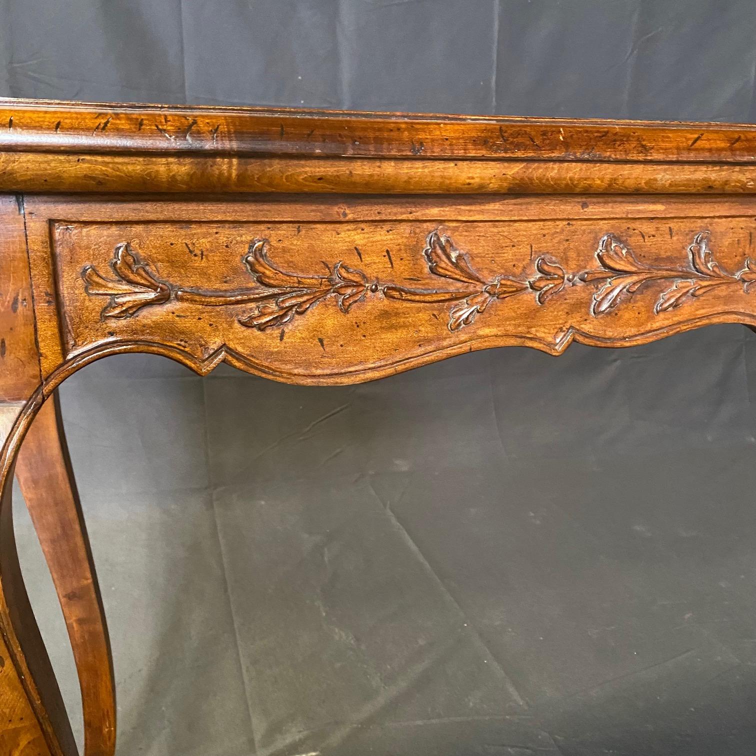 Long French Double Sided Carved Shell & Floral Motif Walnut Console 5