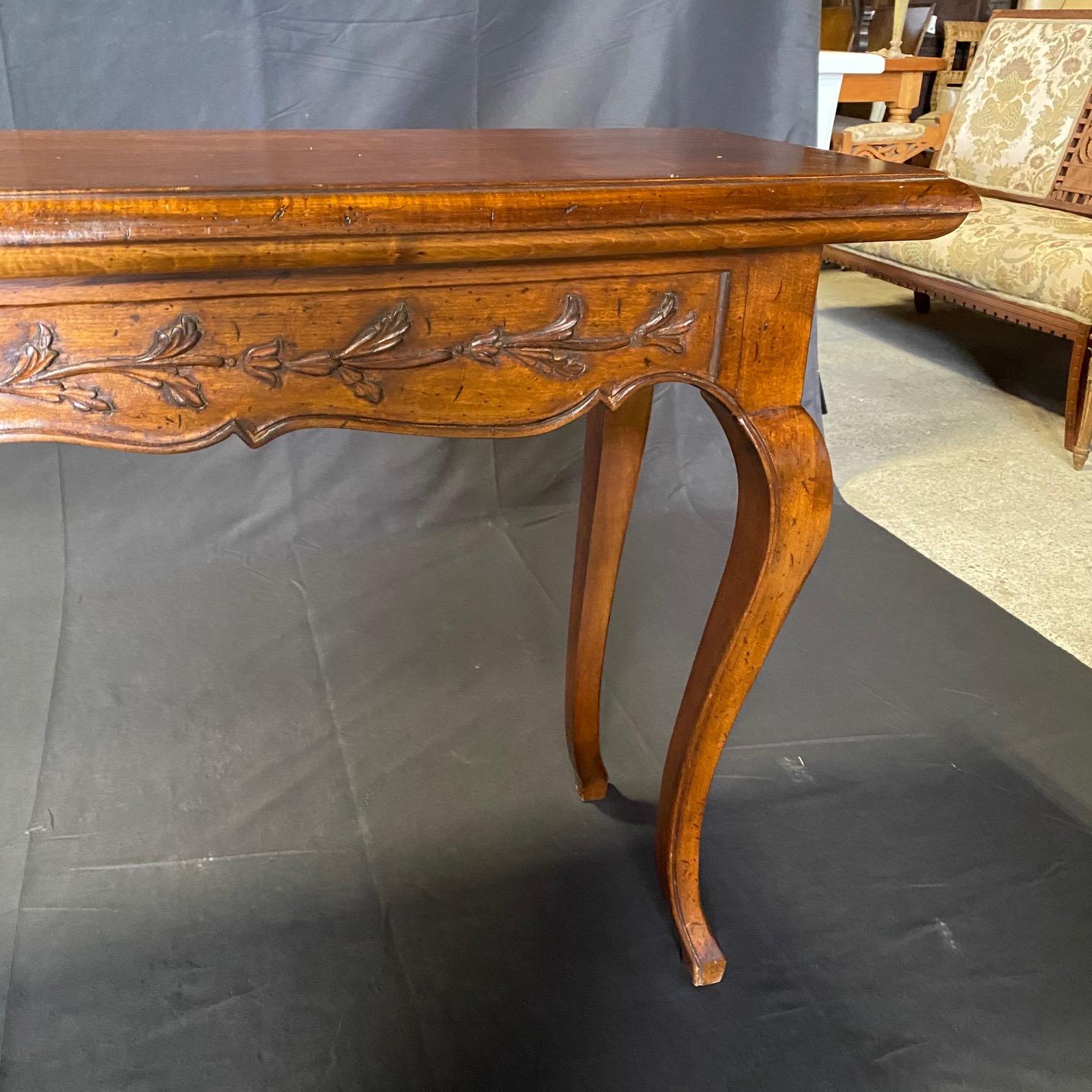 Long French Double Sided Carved Shell & Floral Motif Walnut Console 7