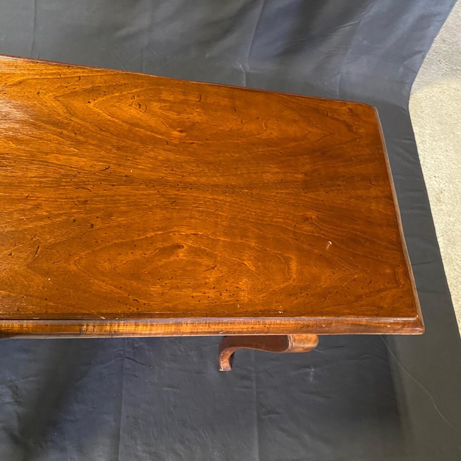 Long French Double Sided Carved Shell & Floral Motif Walnut Console 4