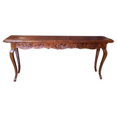 Long French Double Sided Carved Shell & Floral Motif Walnut Console