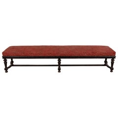 Long French Edwardian Bench upholstered in African Kuba Cloth