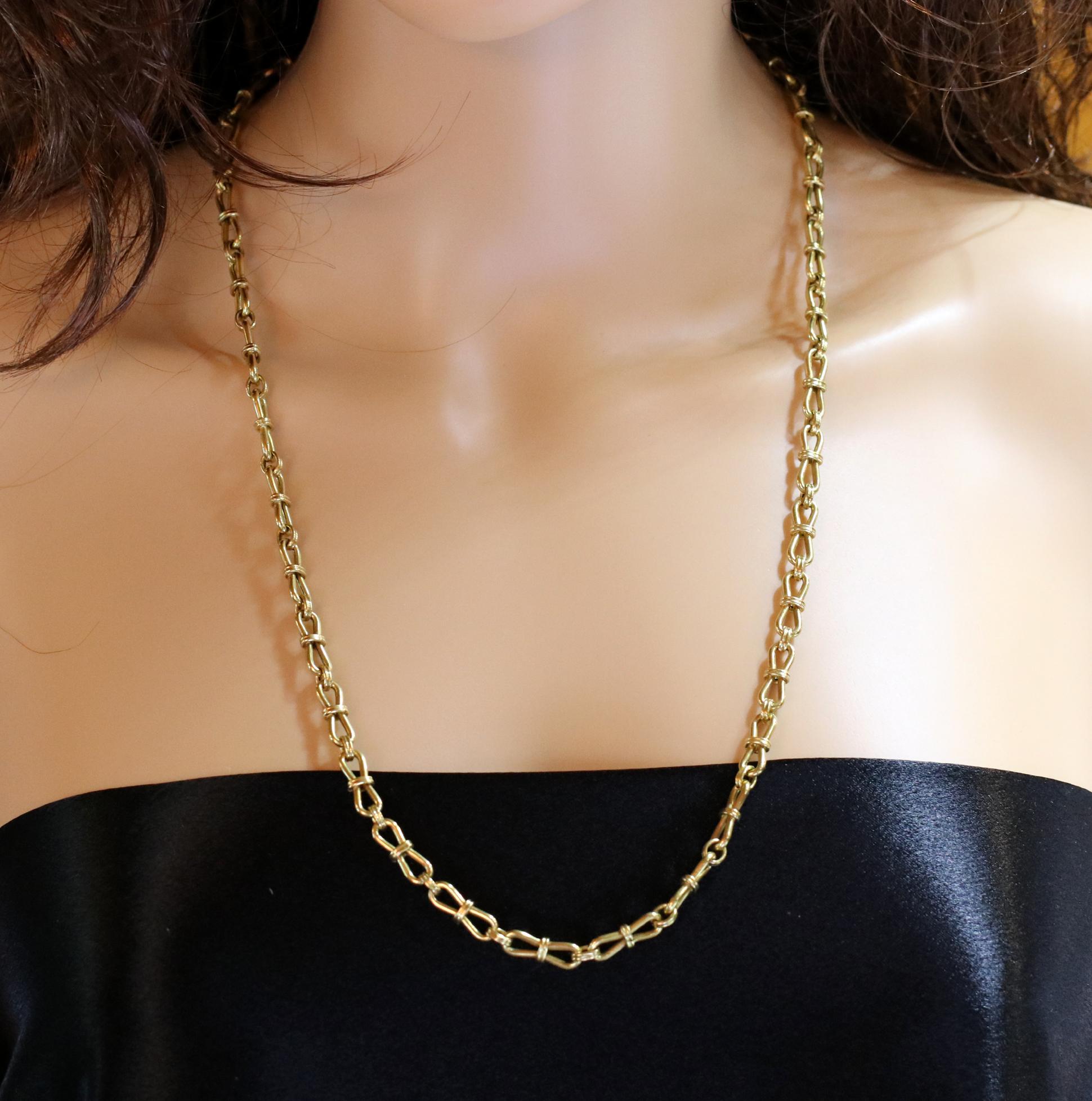 Long French Gold Link Necklace- Smaller in Scale and Lightweight In Good Condition In Palm Beach, FL