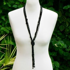 Long French Jet Beaded Tassel Necklace circa 1920s