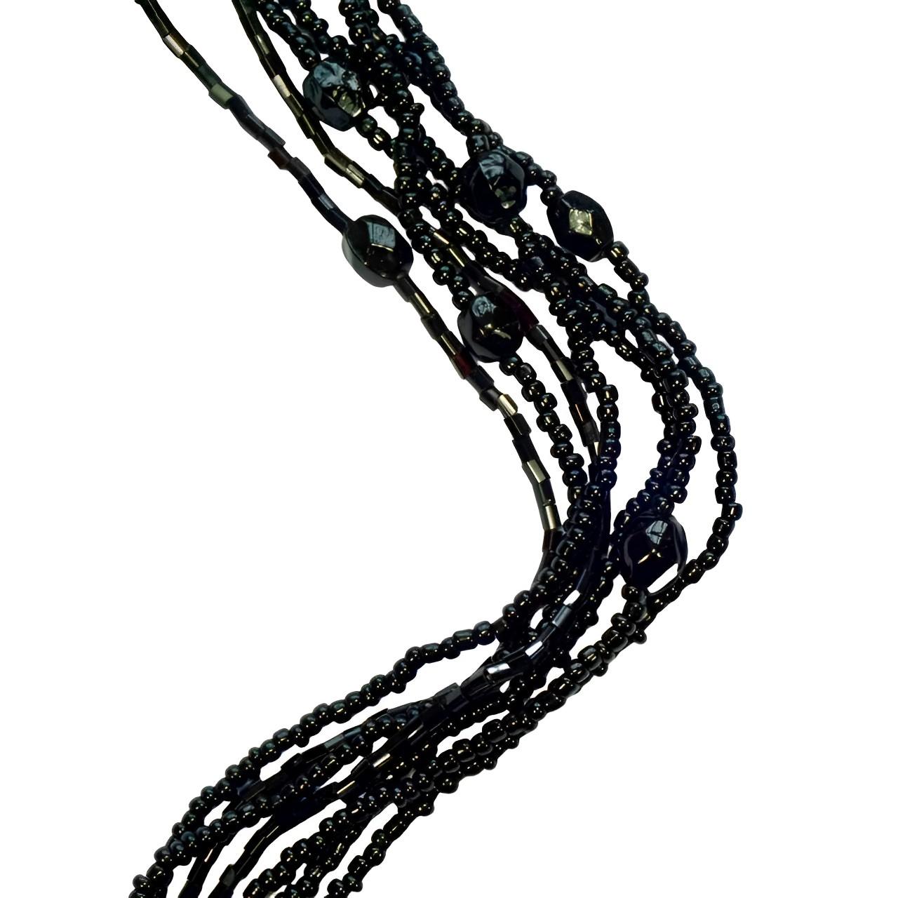 Women's or Men's Long French Jet Beaded Tassel Necklace circa 1920s For Sale