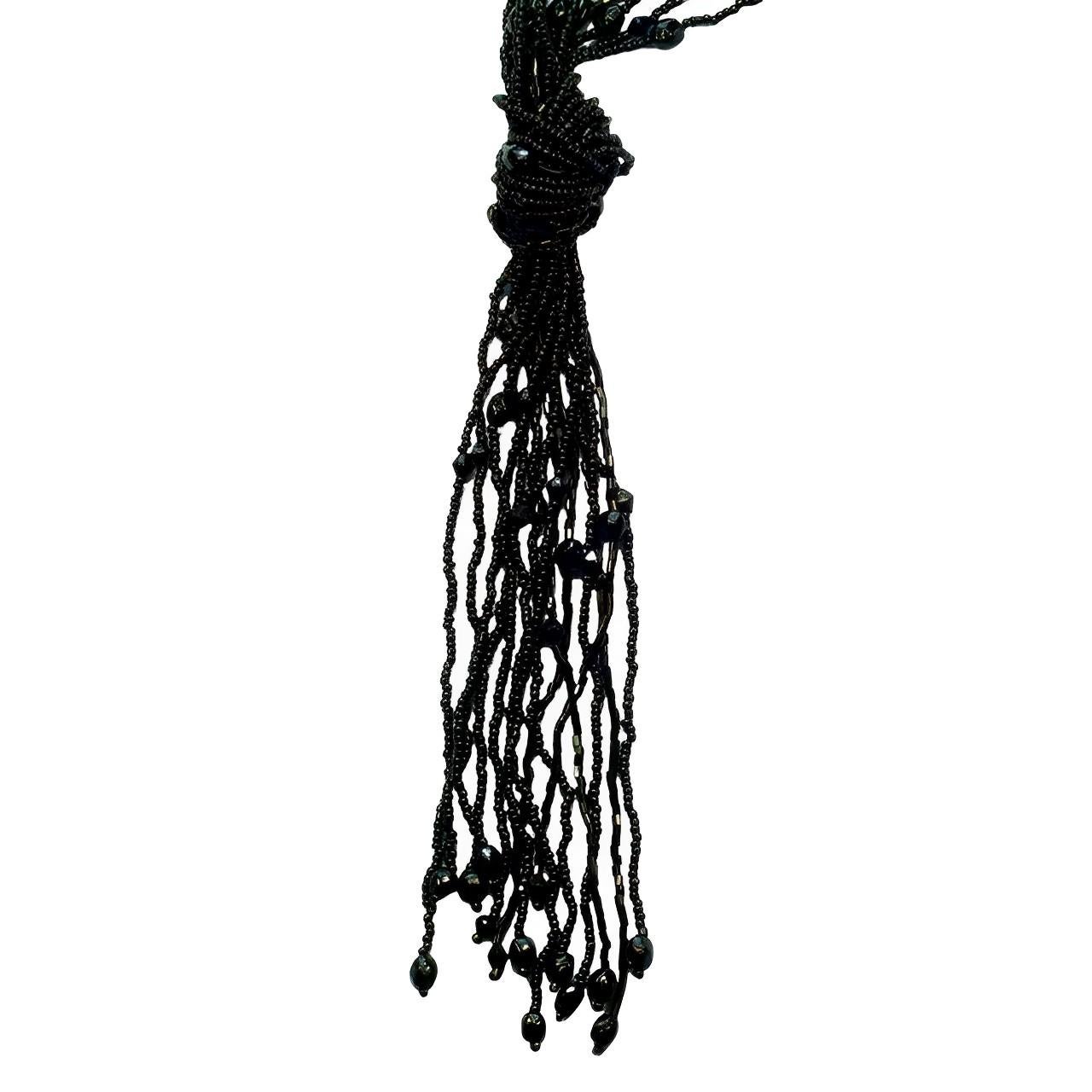 Long French Jet Beaded Tassel Necklace circa 1920s For Sale 1