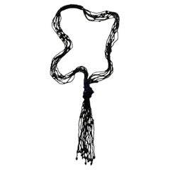 Long French Jet Beaded Tassel Necklace circa 1920s