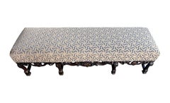 Long French Louis XIV Style Carved Walnut Bench