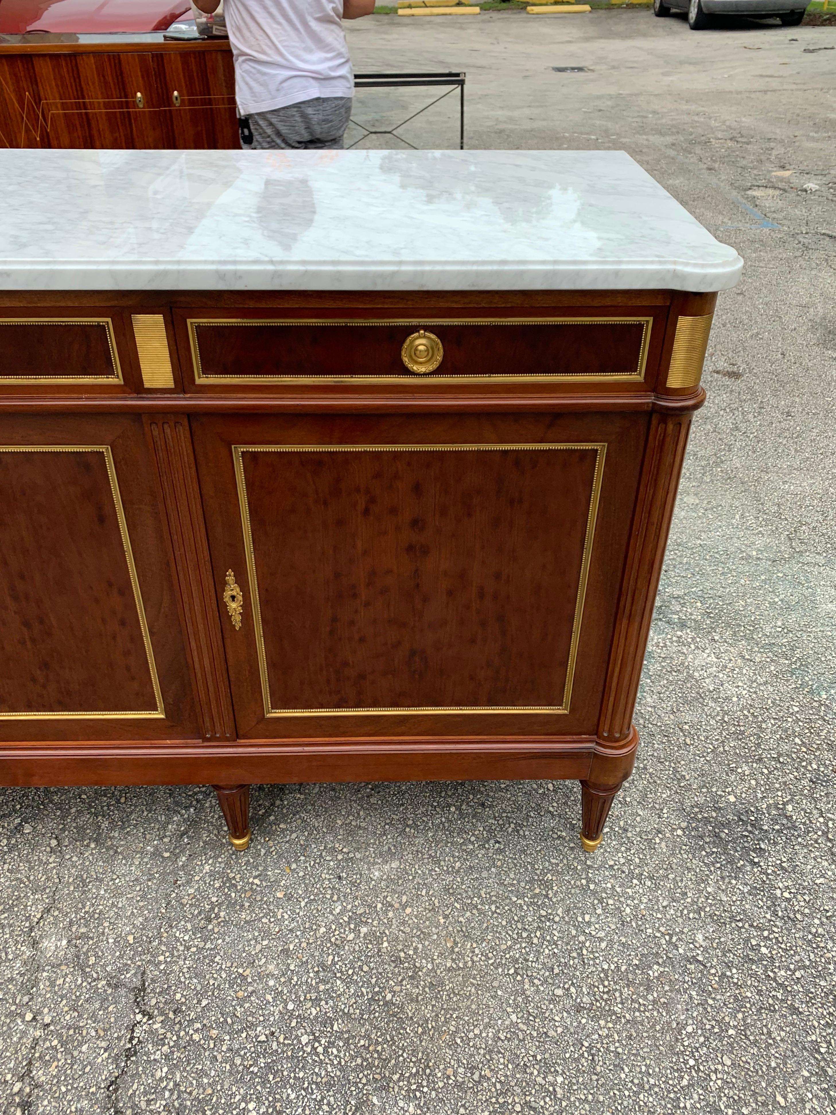 Long French Louis XVI Antique Mahogany Sideboard or Buffet, 1910s 8