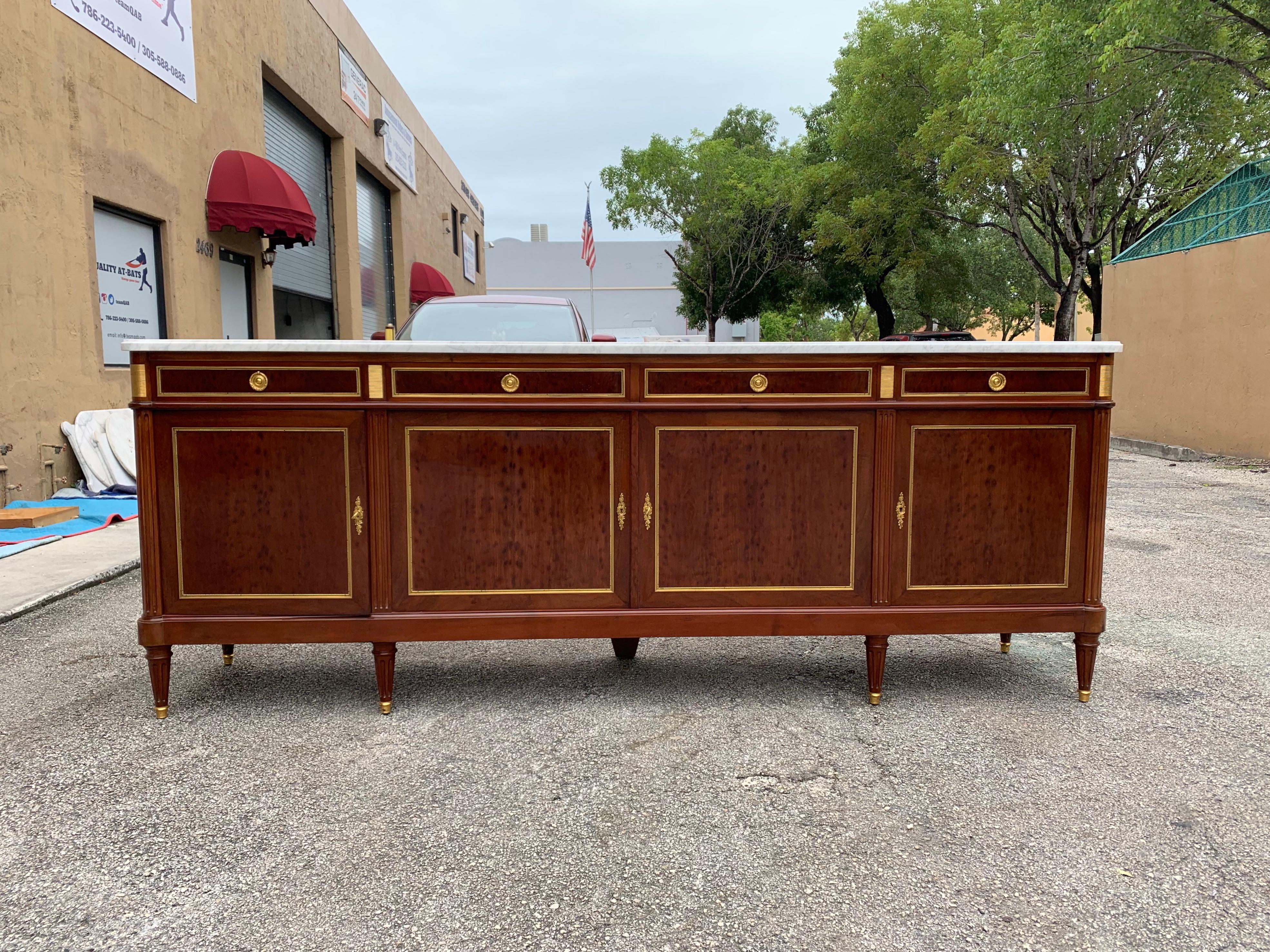 Long French Louis XVI Antique Mahogany Sideboard or Buffet, 1910s 14