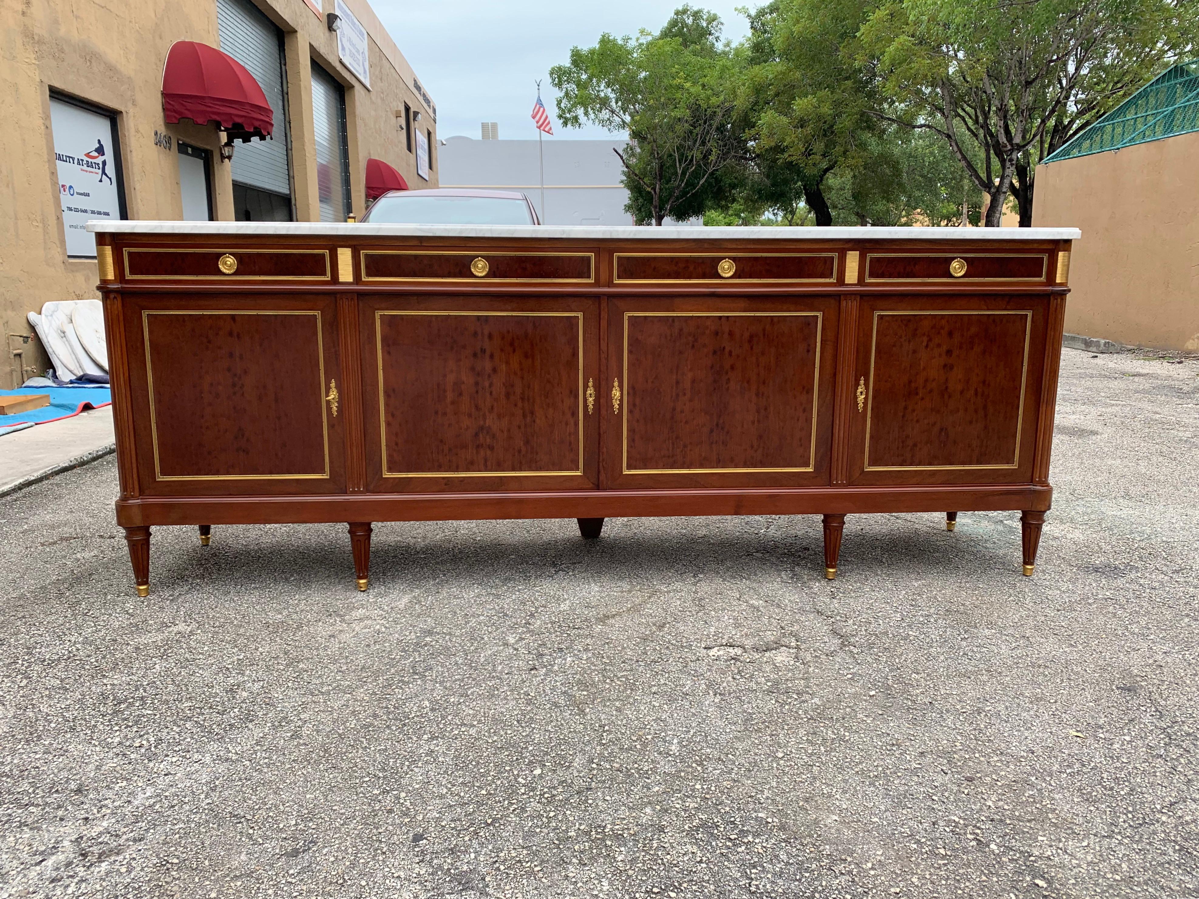 Bronze Long French Louis XVI Antique Mahogany Sideboard or Buffet, 1910s
