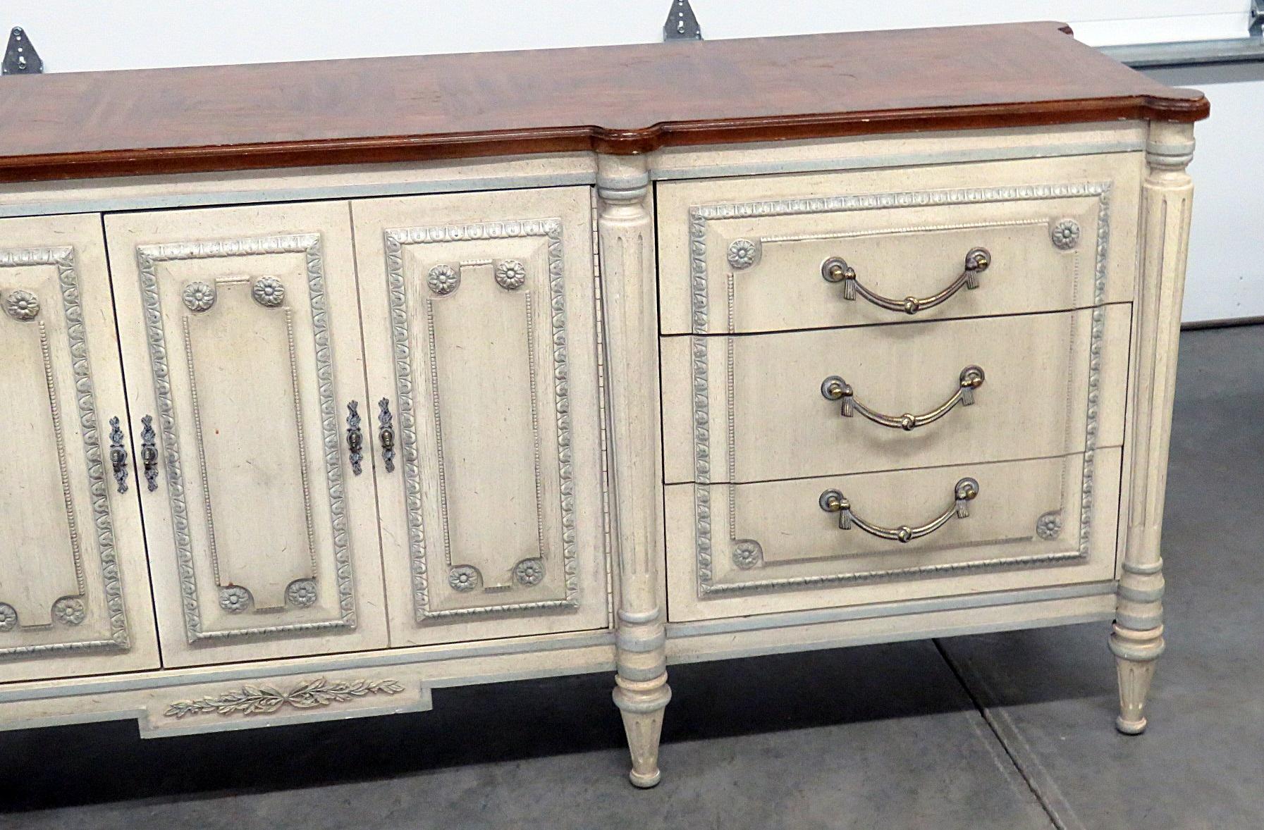 20th Century Long French Louis XVI Style Painted Triple Dresser Sideboard
