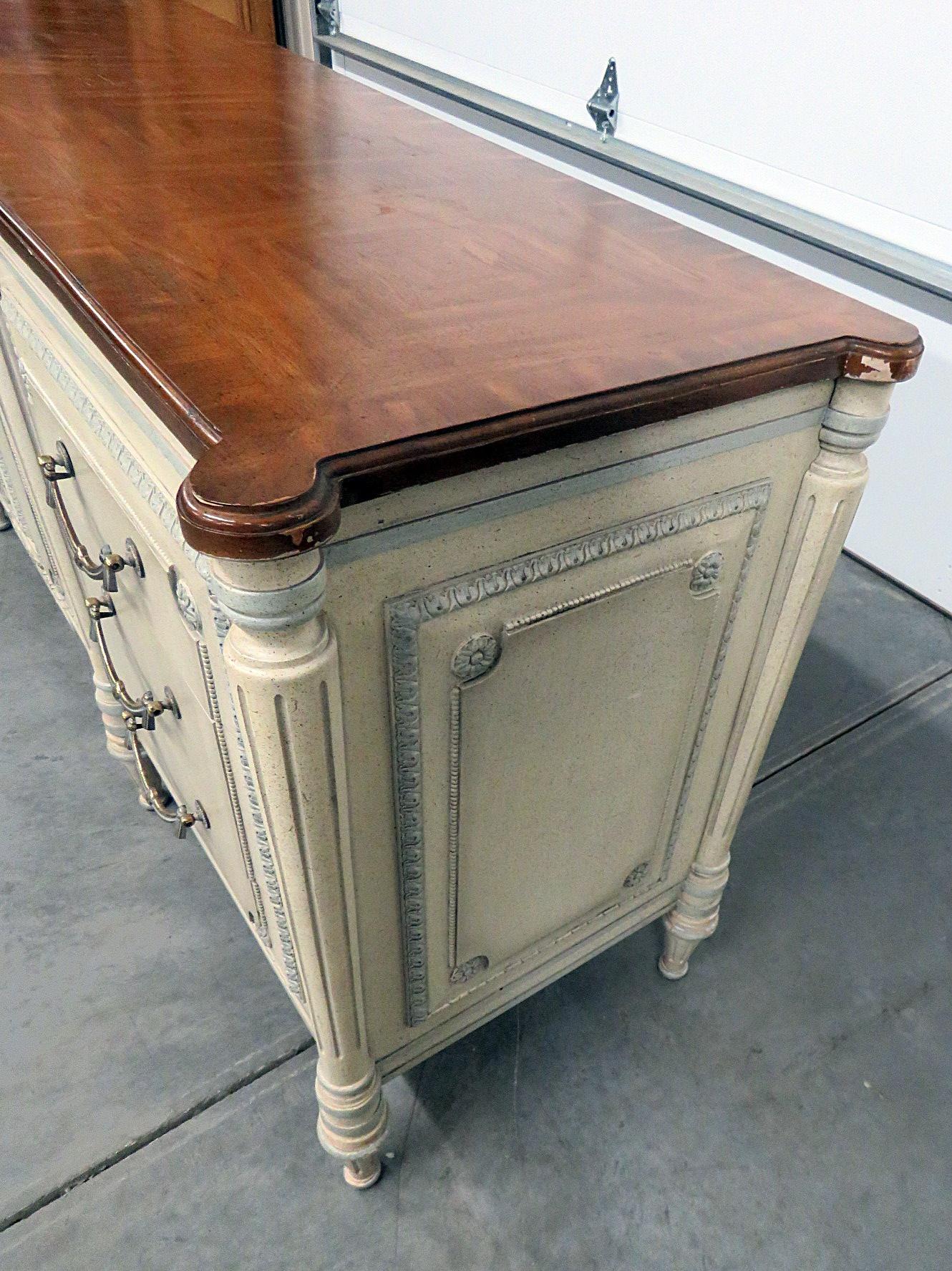 Long French Louis XVI Style Painted Triple Dresser Sideboard 3