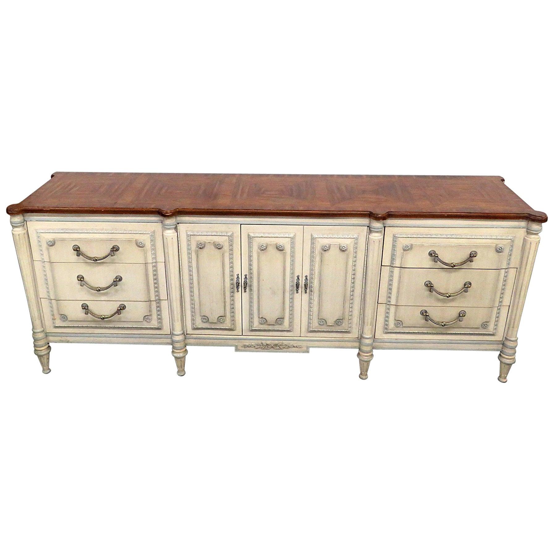 Long French Louis XVI Style Painted Triple Dresser Sideboard