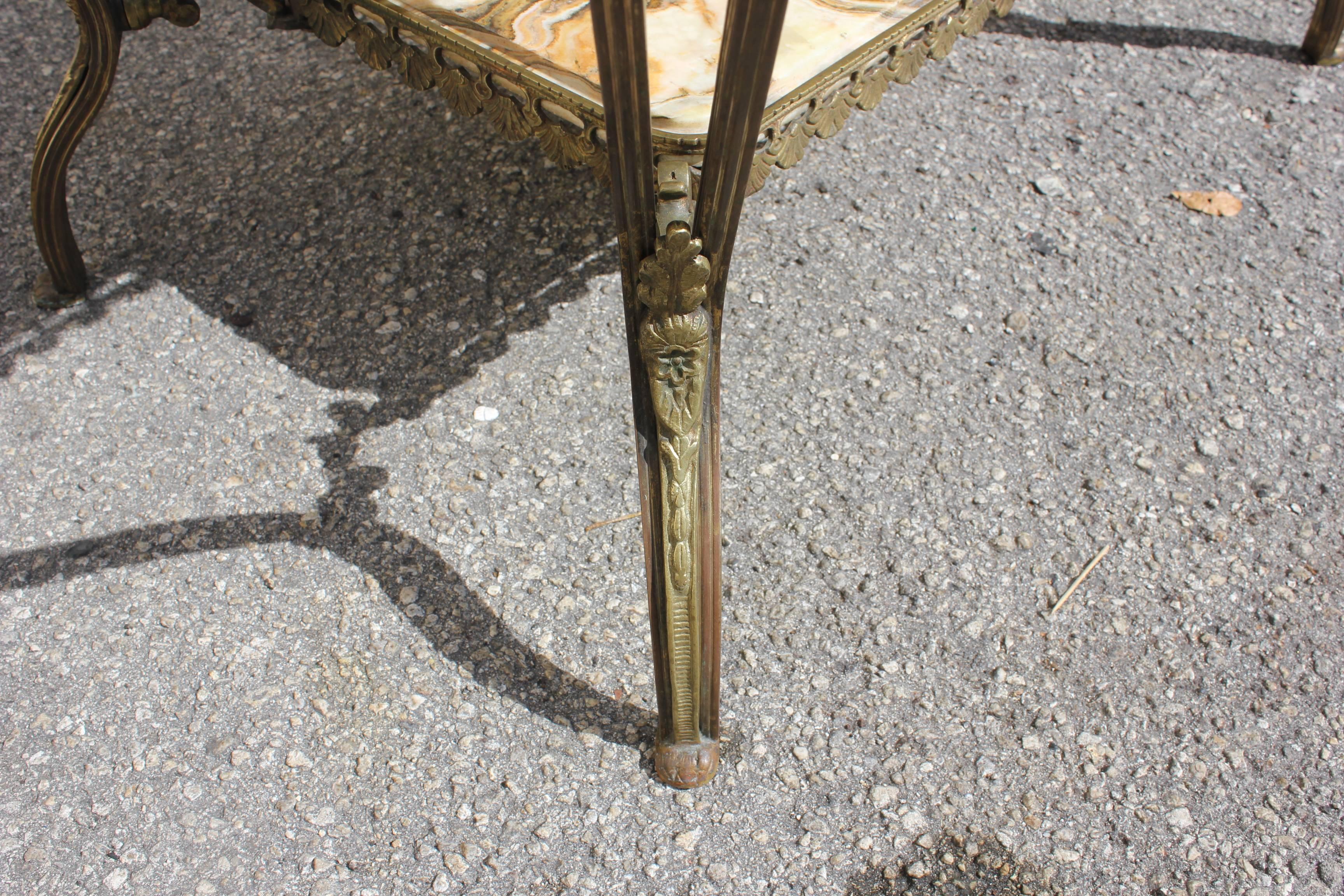 Long French Maison Jansen Two-Tier Bronze Coffee Table with Green Onyx 7