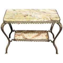 Long French Maison Jansen Two-Tier Bronze Coffee Table with Green Onyx