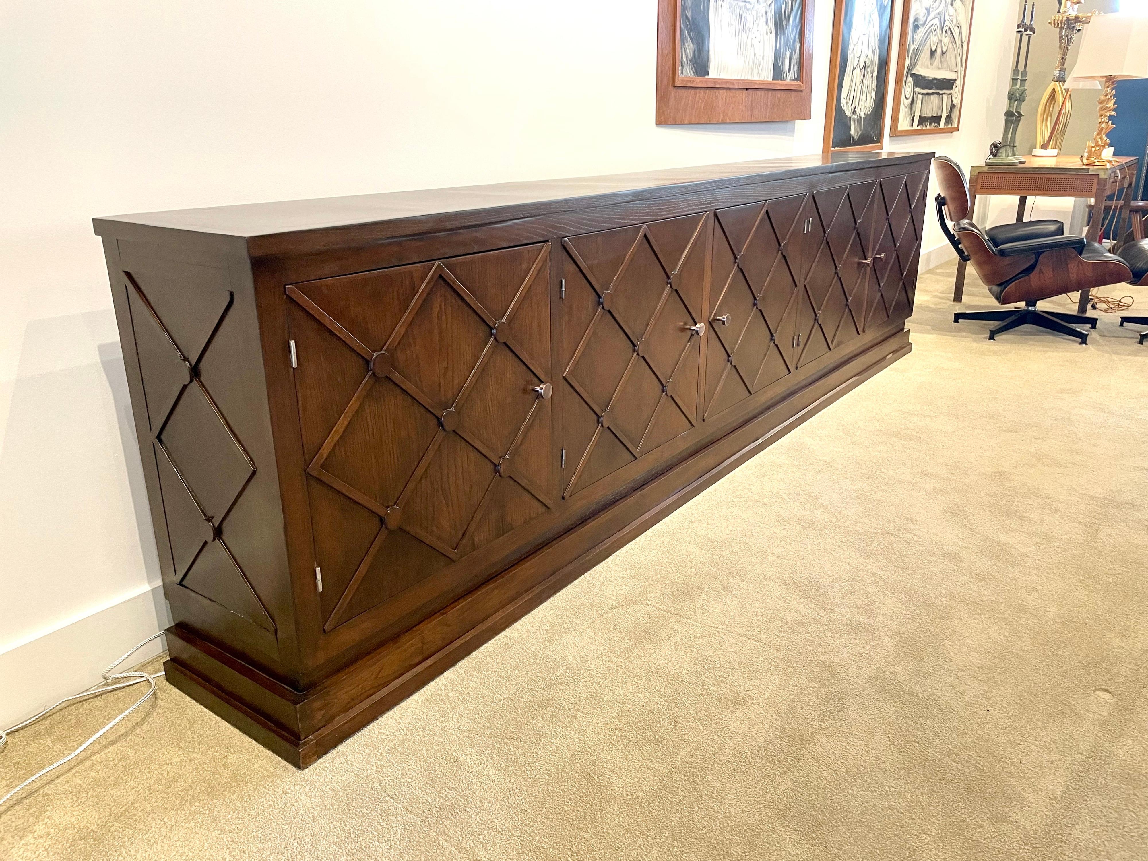 Mid-20th Century Long French Mid-Century Lattice Front Sideboard/ Cabinet For Sale