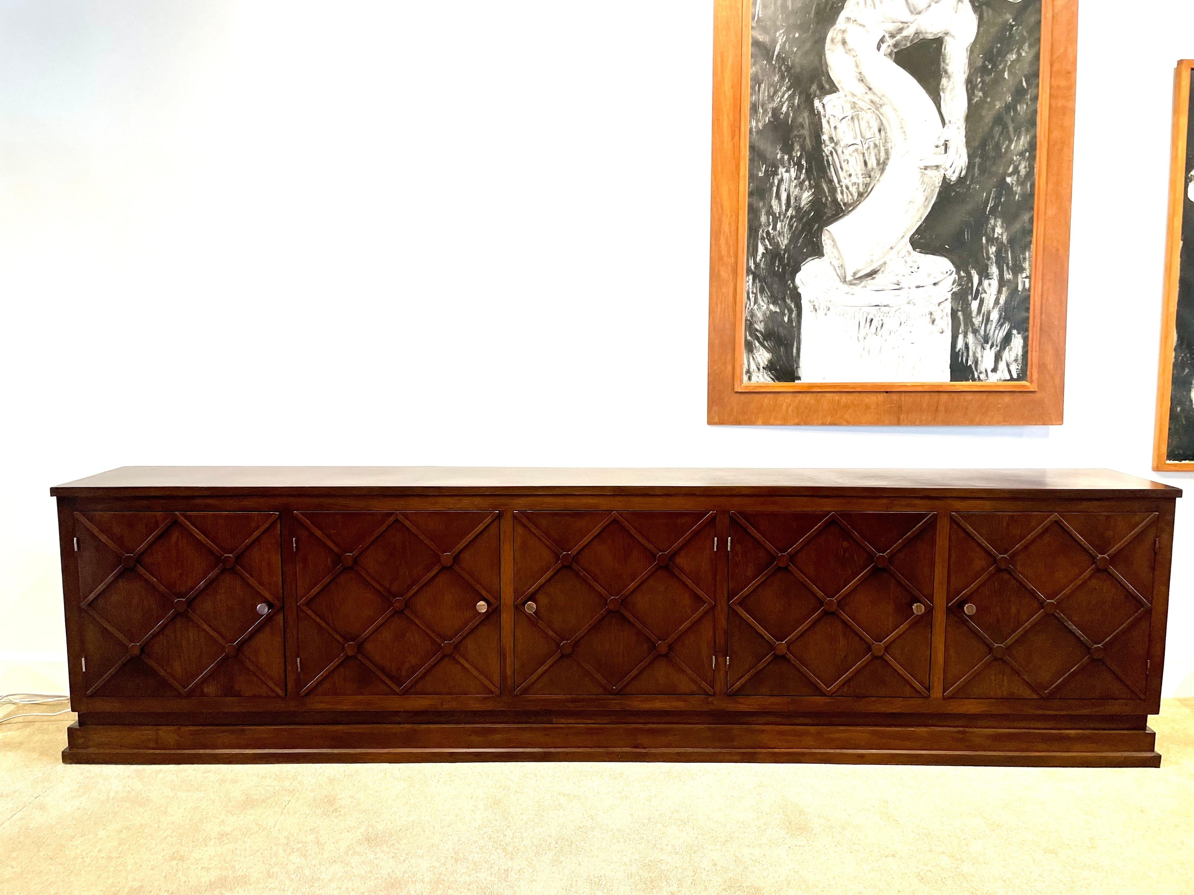 Long French Mid-Century Lattice Front Sideboard/ Cabinet For Sale 2