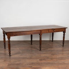 Long French Oak Console Table with Two Drawers, circa 1840-60