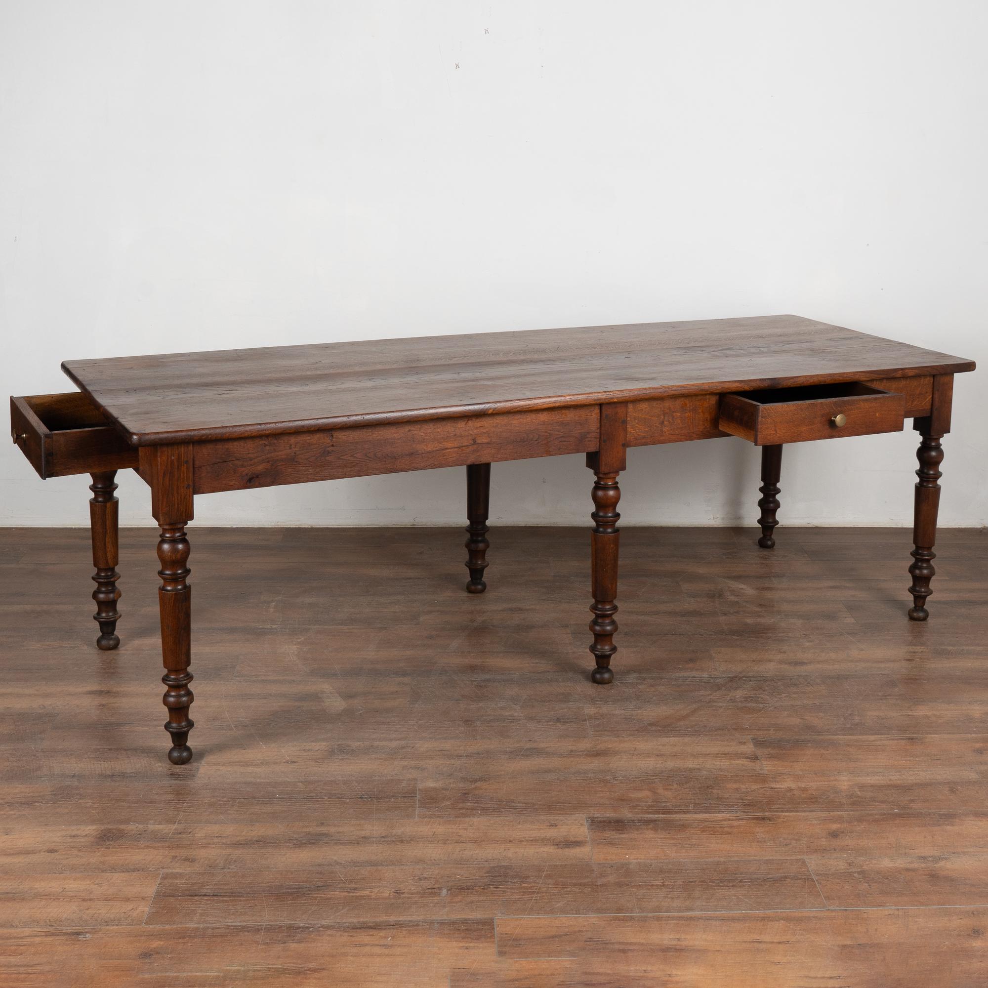 Country Long French Oak Console Table with Two Drawers, circa 1840-60