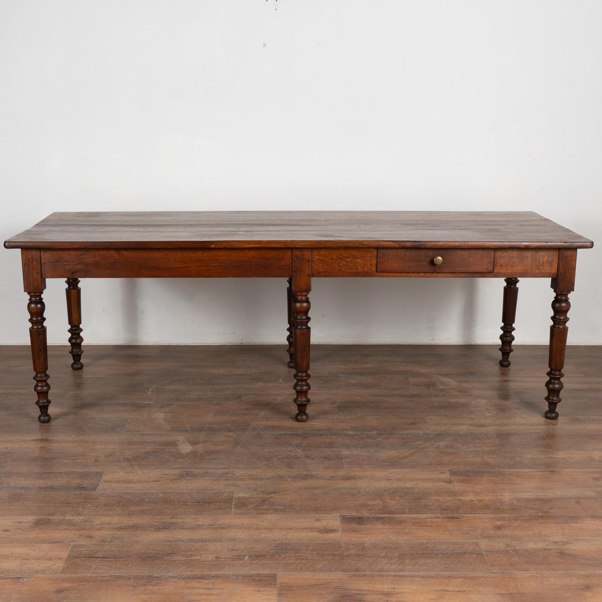 Long French Oak Console Table with Two Drawers, circa 1840-60 In Good Condition In Round Top, TX