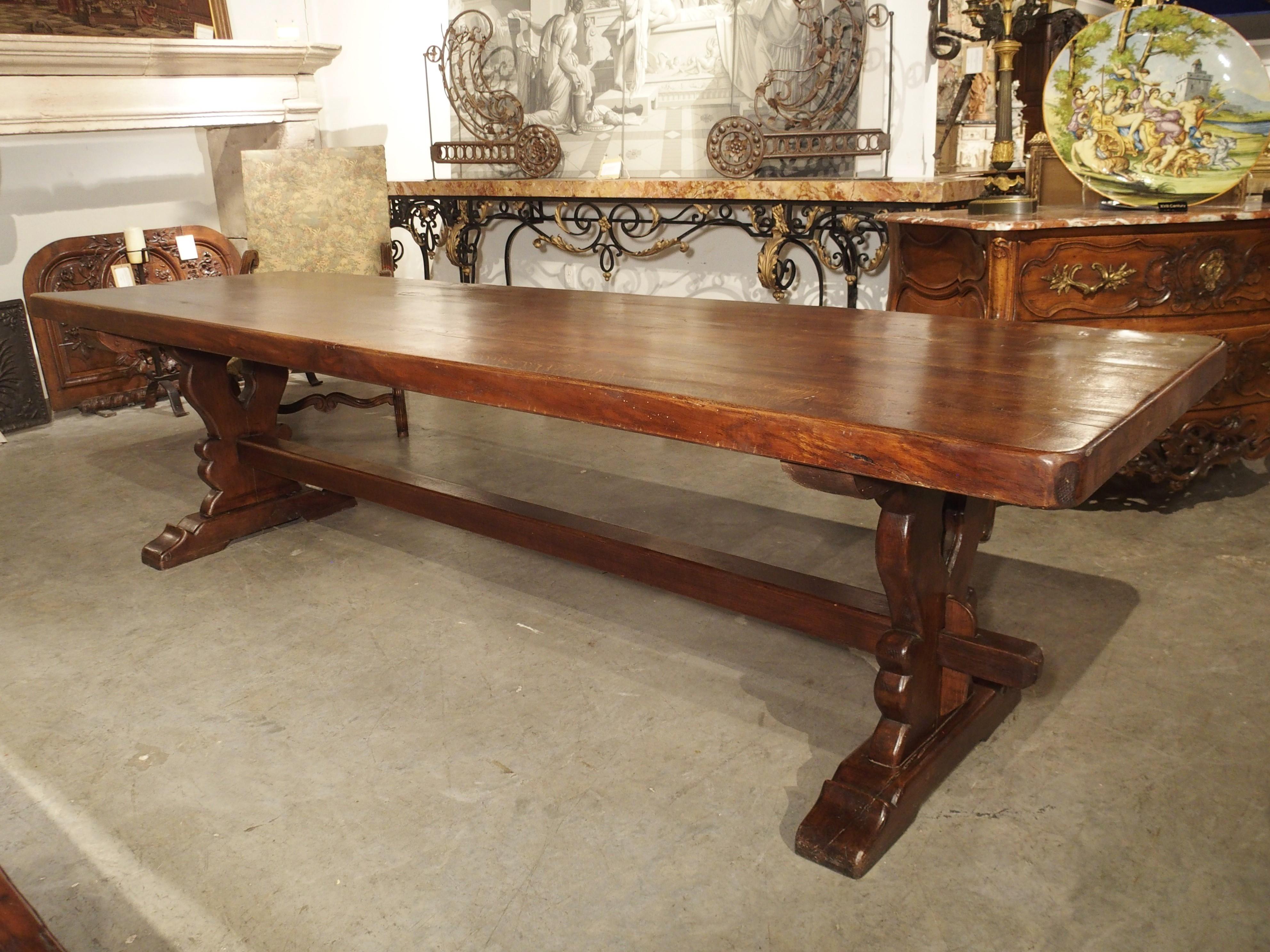 Long French Oak Dining Table Made from 18th Century Beams In Good Condition In Dallas, TX