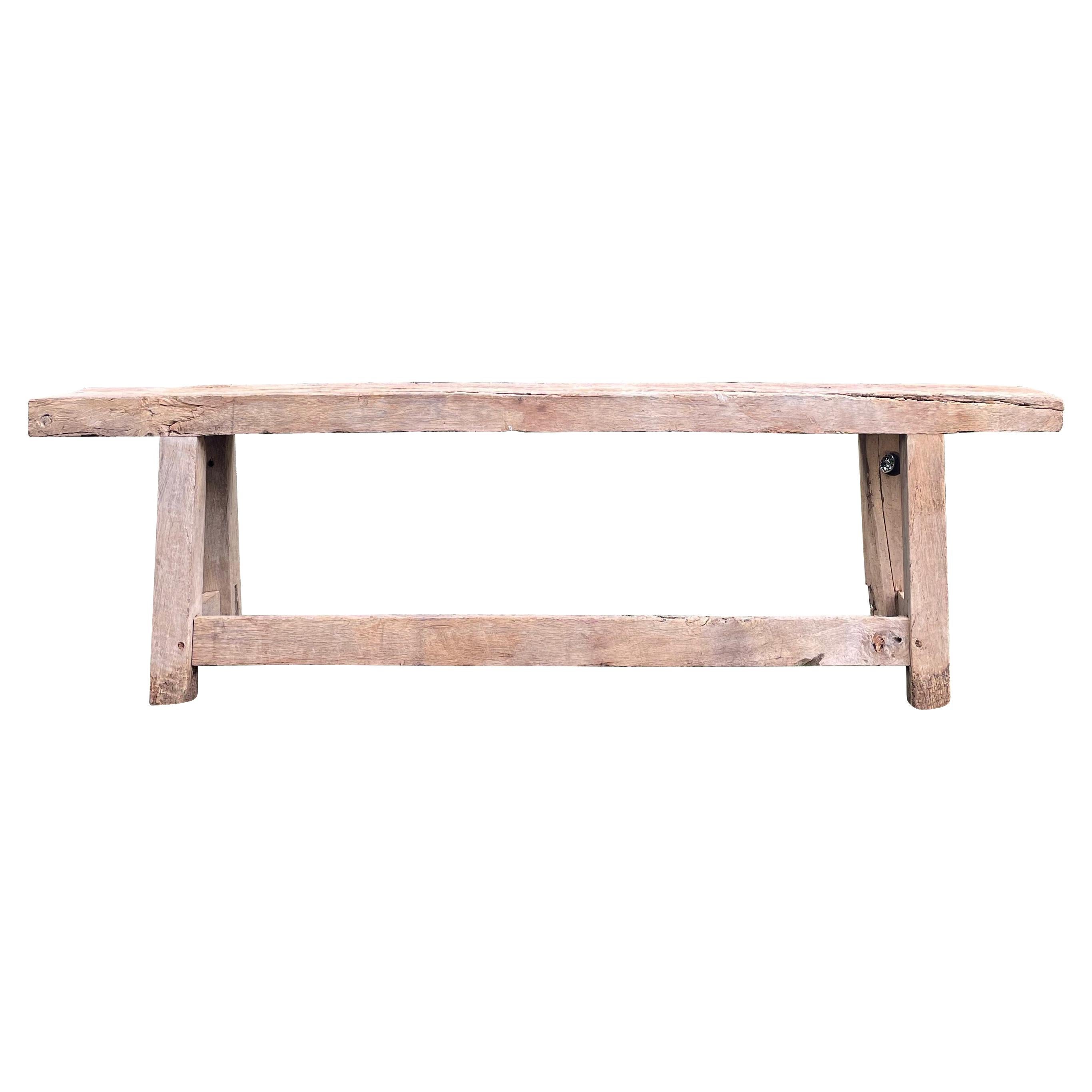 Long French Oak Primitive Work Table/Console