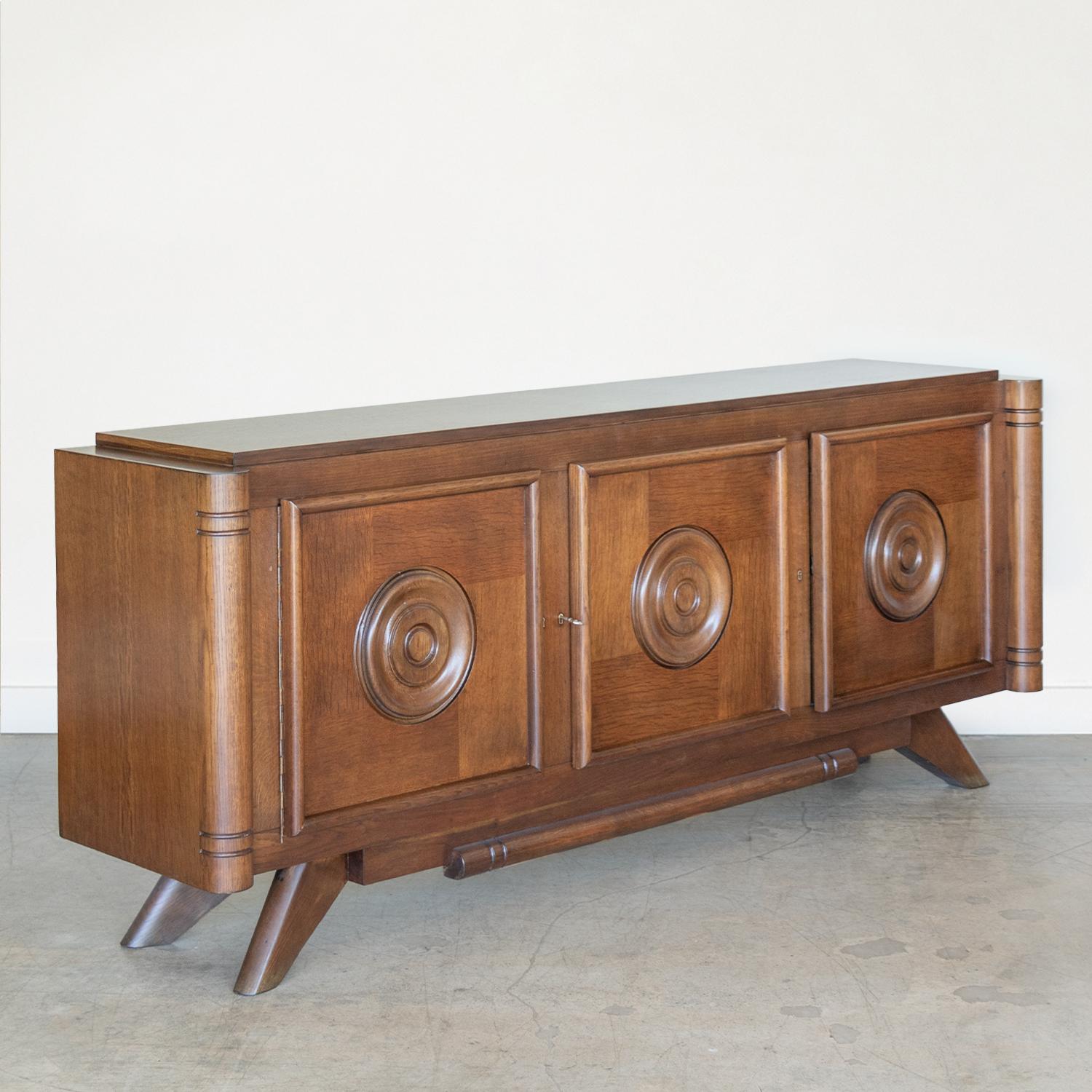 Metal Long French Oak Sideboard by Charles Dudouyt For Sale