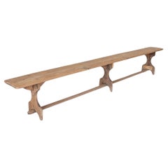 Antique Long French Oak Trestle Bench