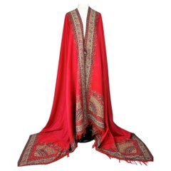 Long châle en Paisley français avec réserve rouge corail Circa 1850