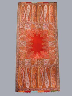 Long French Paisley Shawl with Vermilion Red Reserve Around 1855