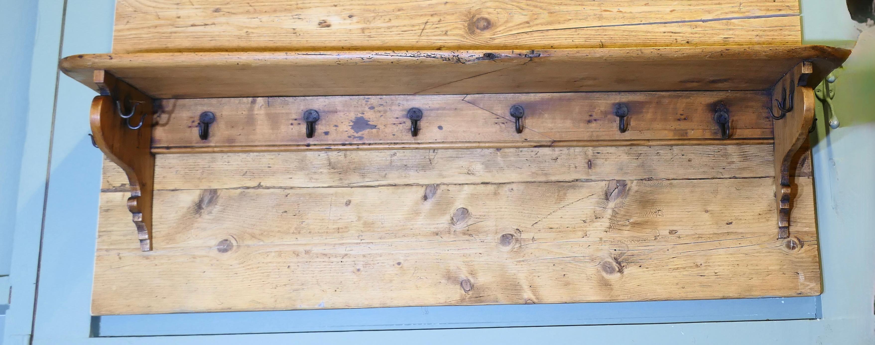 Country Long French Pine Wall Shelf, with Blacksmith made For Sale