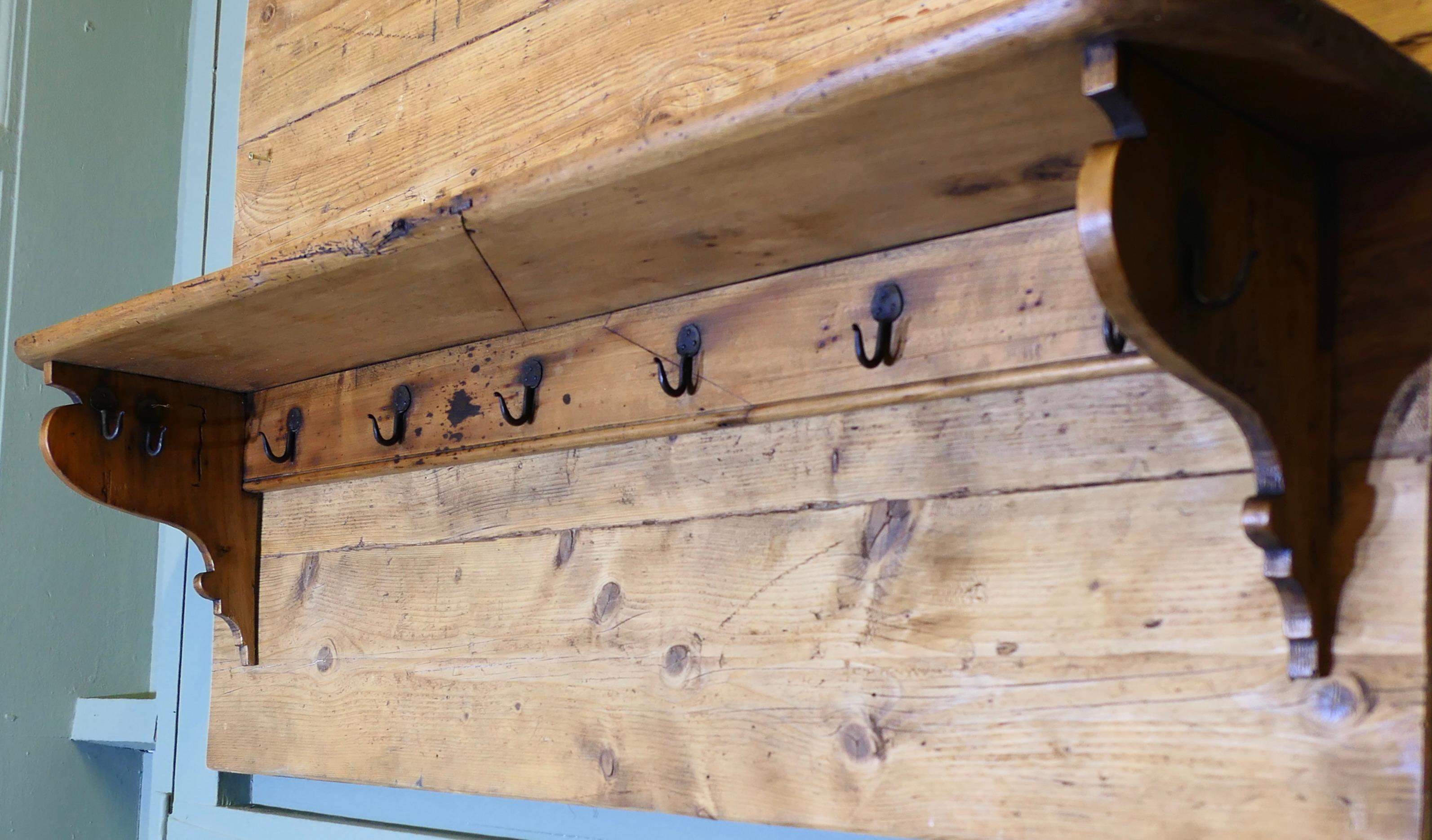 Long French Pine Wall Shelf, with Blacksmith made In Good Condition For Sale In Godshill, Isle of Wight