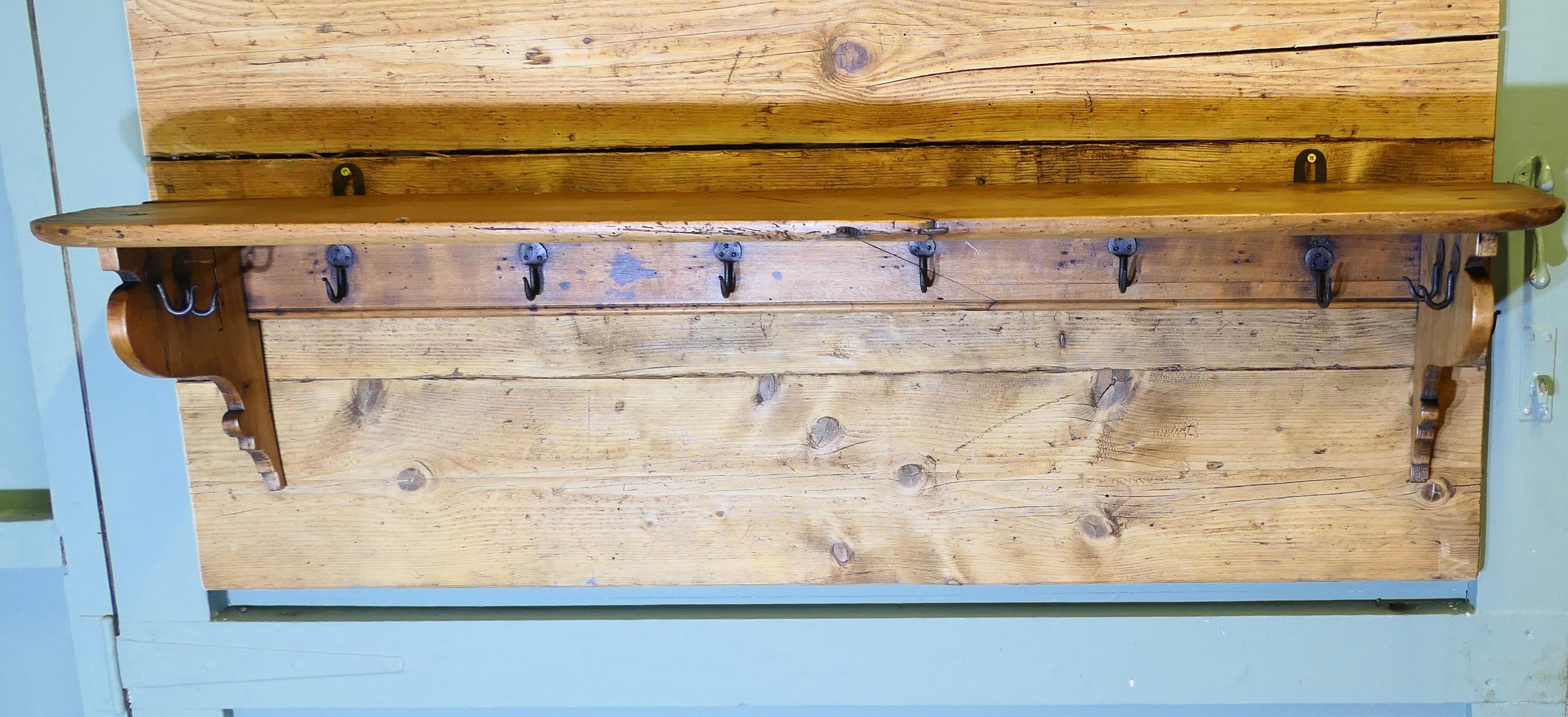 Early 20th Century Long French Pine Wall Shelf, with Blacksmith made For Sale