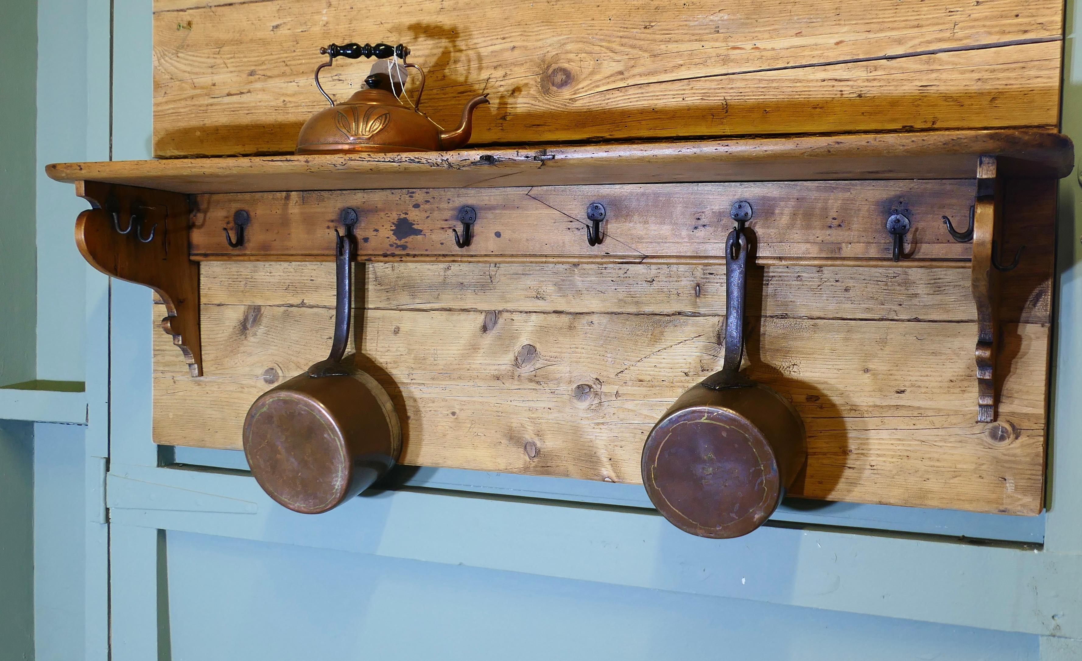 Long French Pine Wall Shelf, with Blacksmith made For Sale 3