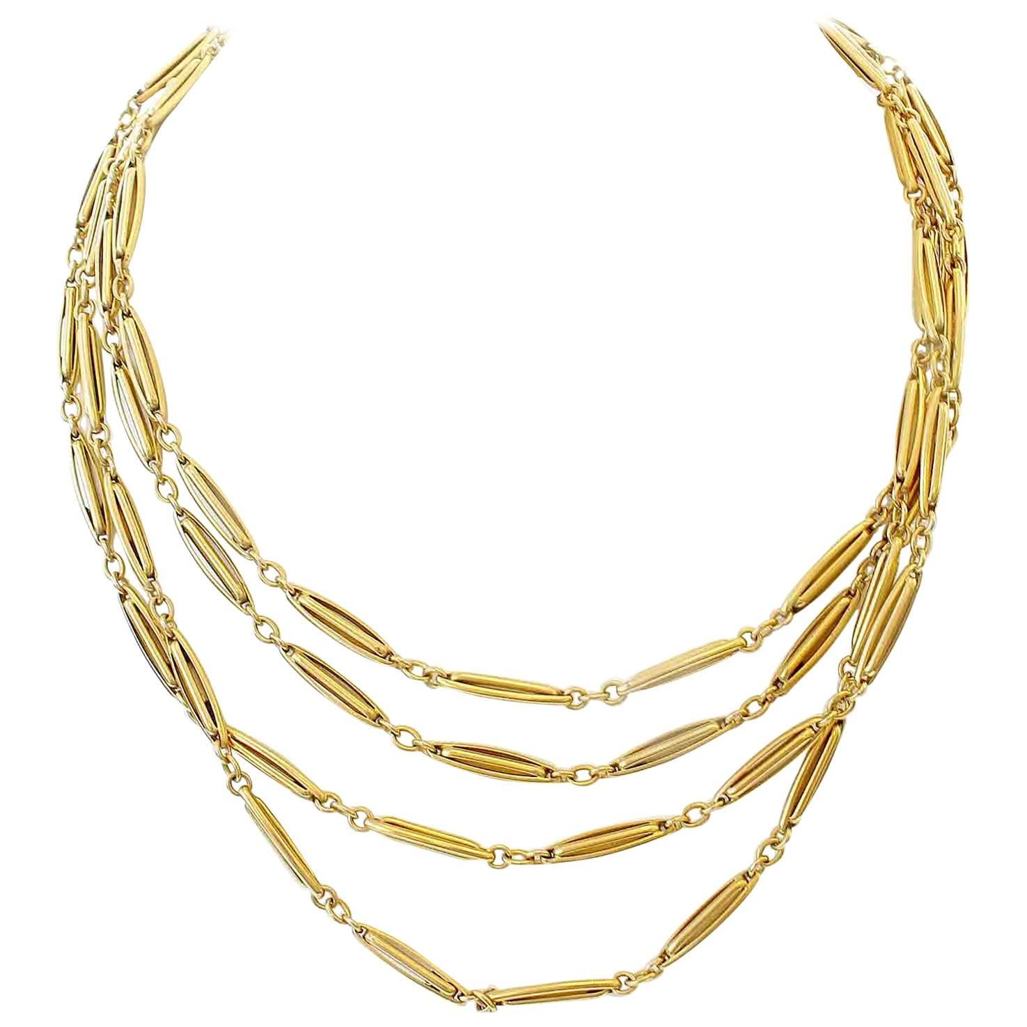  Long French Prism Link Gold Necklace