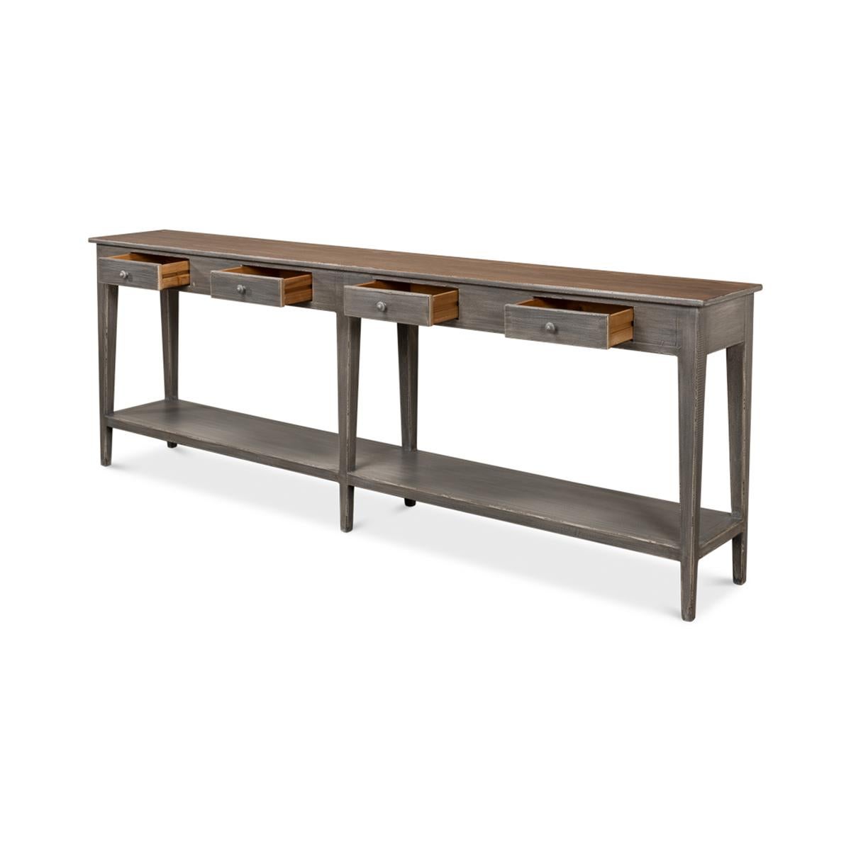 Asian Long French Provincial Painted Console Table
