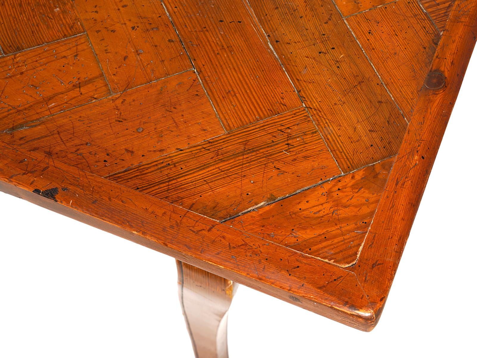 Long French Provincial Style Carved Pine and Parquetry Dining Table 20th Century 1