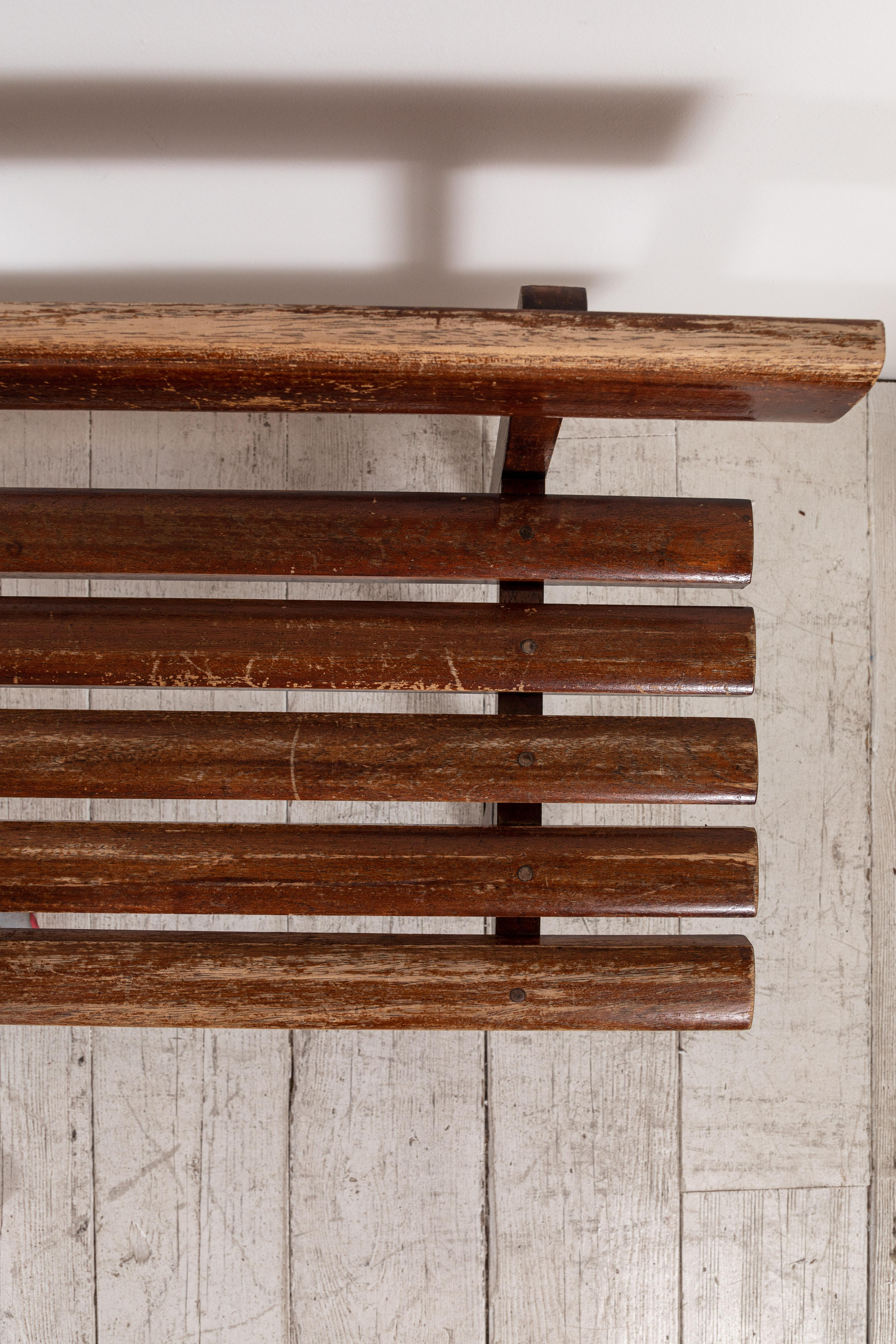 Long French Slatted Wooden Bench 6
