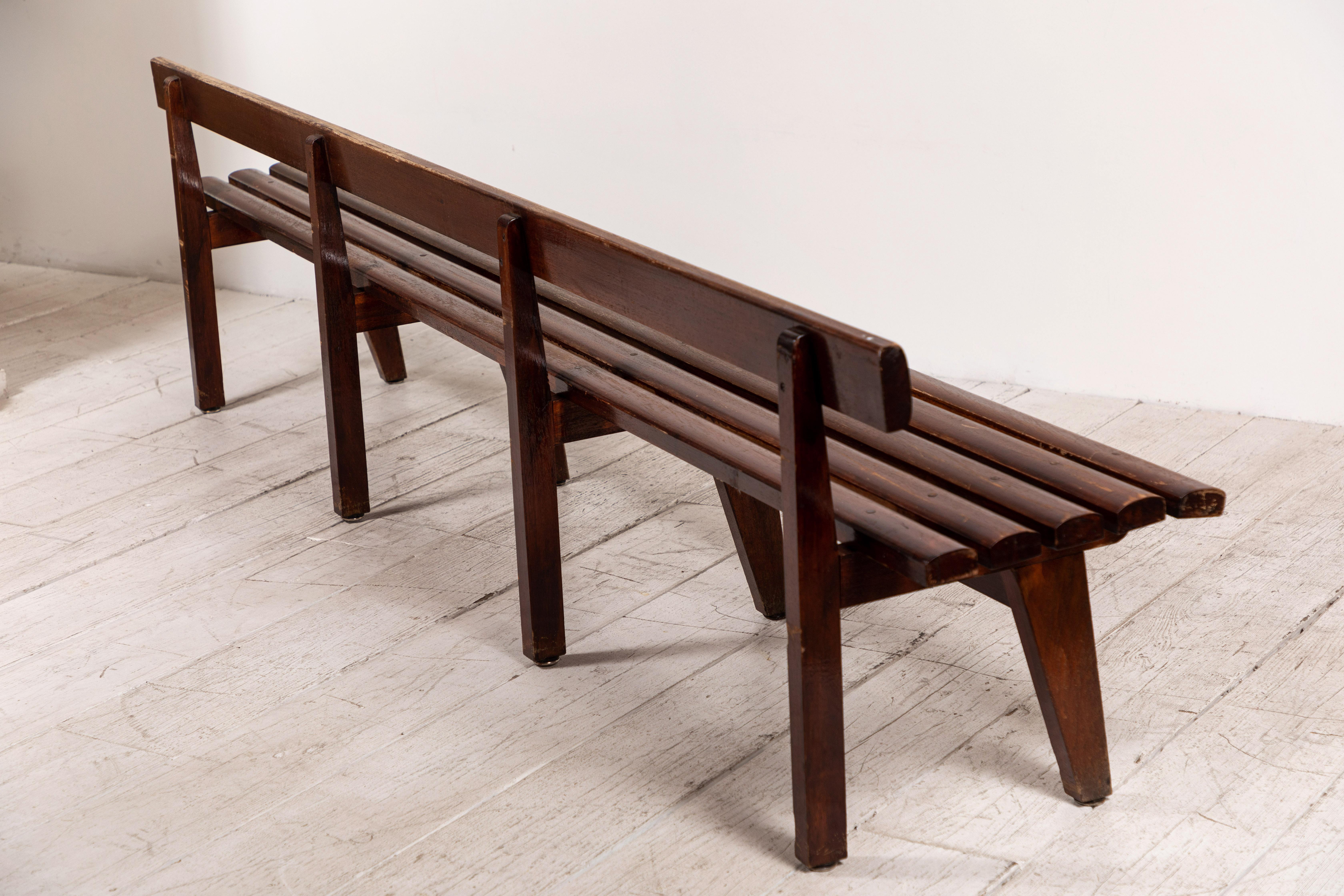 20th Century Long French Slatted Wooden Bench