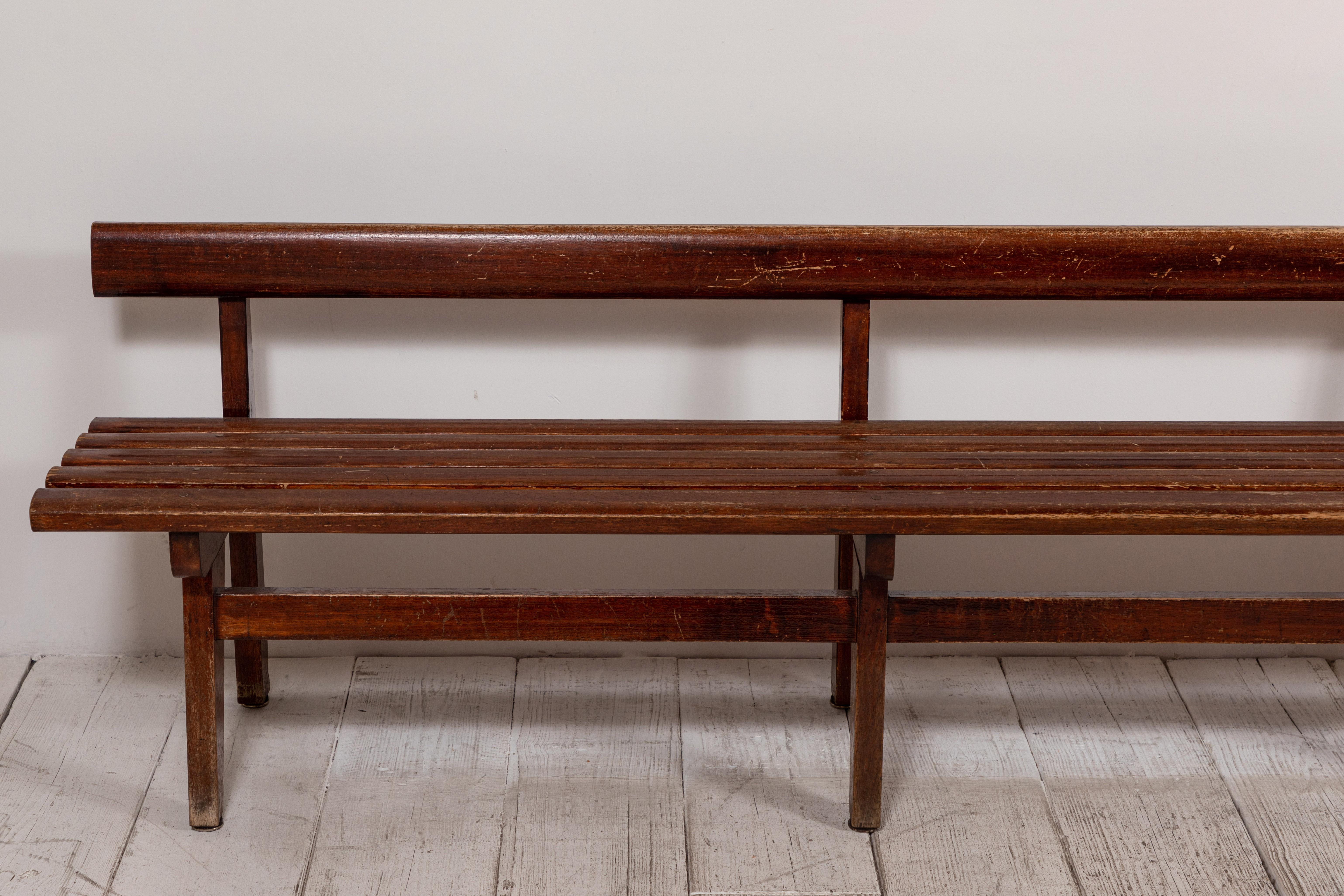 Long French Slatted Wooden Bench 3