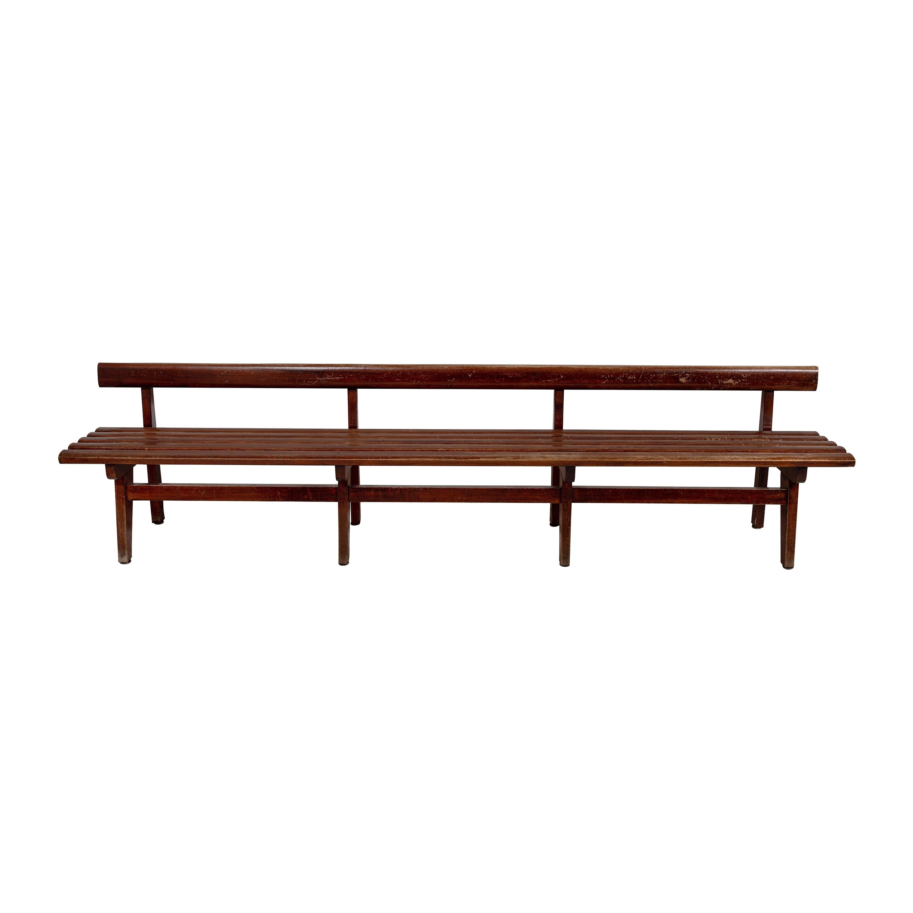 Long French Slatted Wooden Bench
