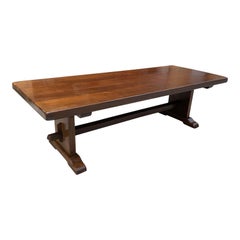 Long French Solid Walnut Normandy Monastery Trestle or Farm Table, 1900s
