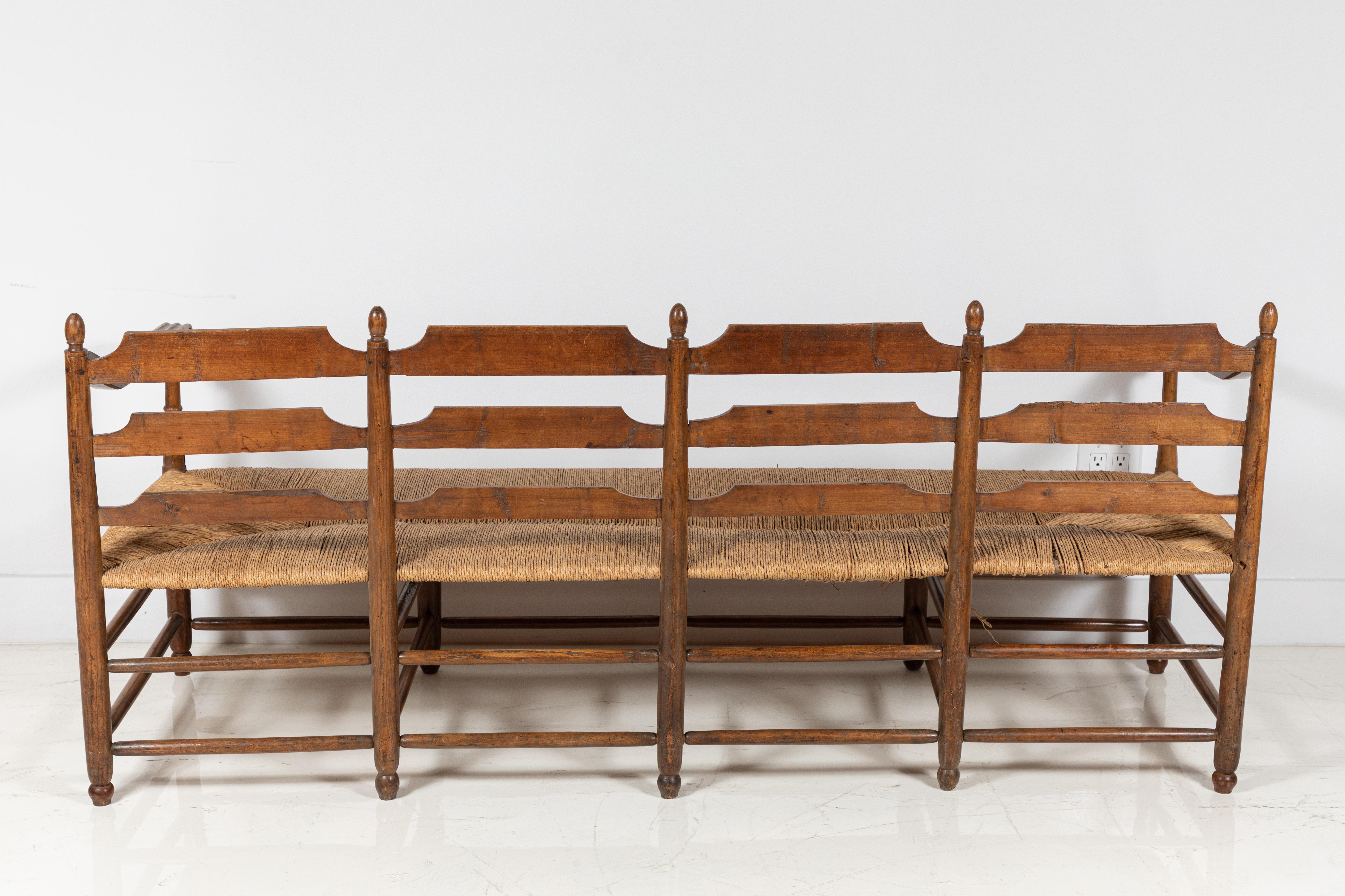 Long French Spindle Bench with Rush Seat 5