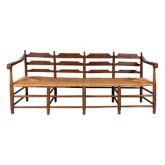 Long French Spindle Bench with Rush Seat