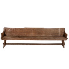 Vintage Long French Wooden Bench with Carved Details